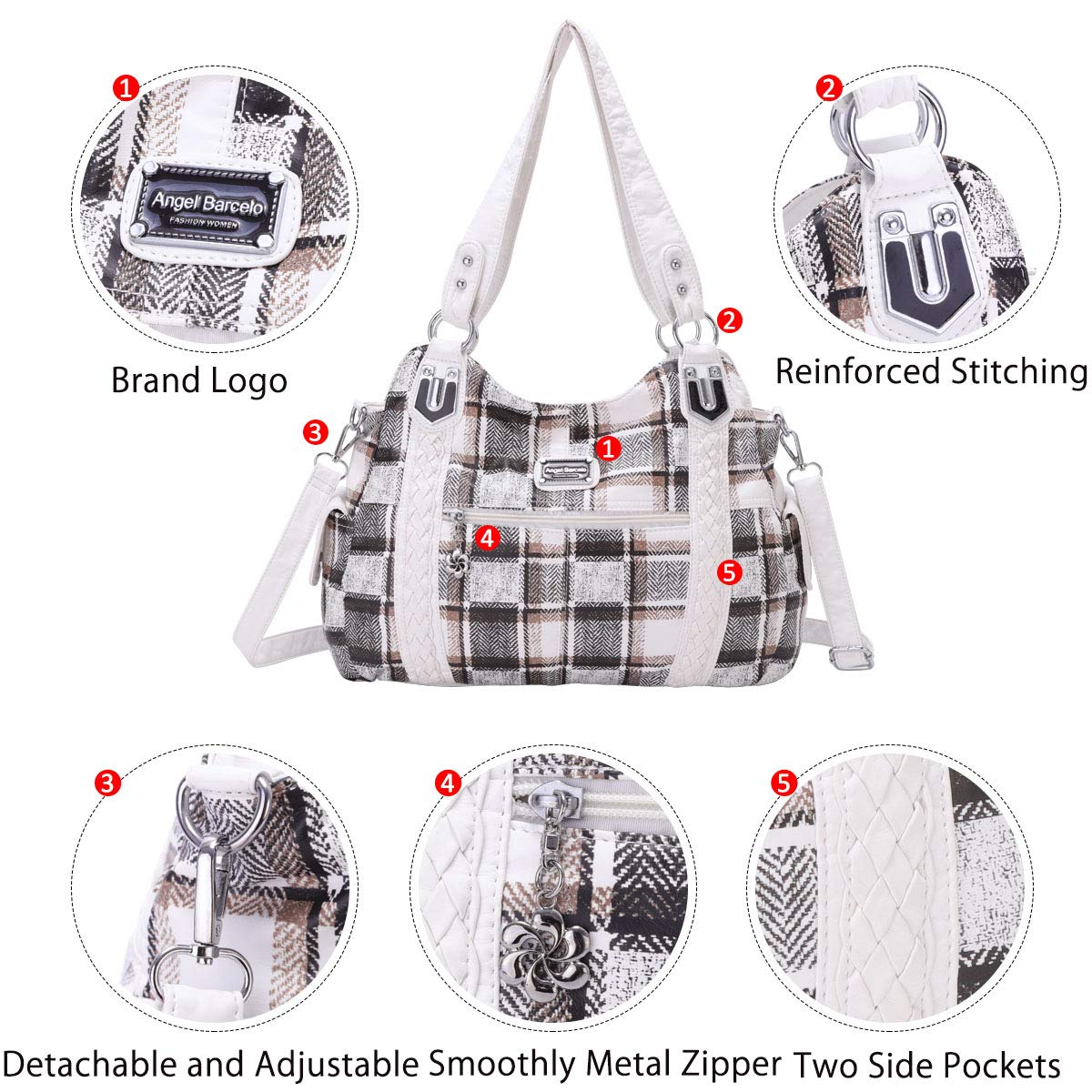 Angel Barcelo Women's Roomy Hobo Handbag - Fashion Leather Shoulder Purse & Satchel Tote Bag for Work, Travel & Everyday Use