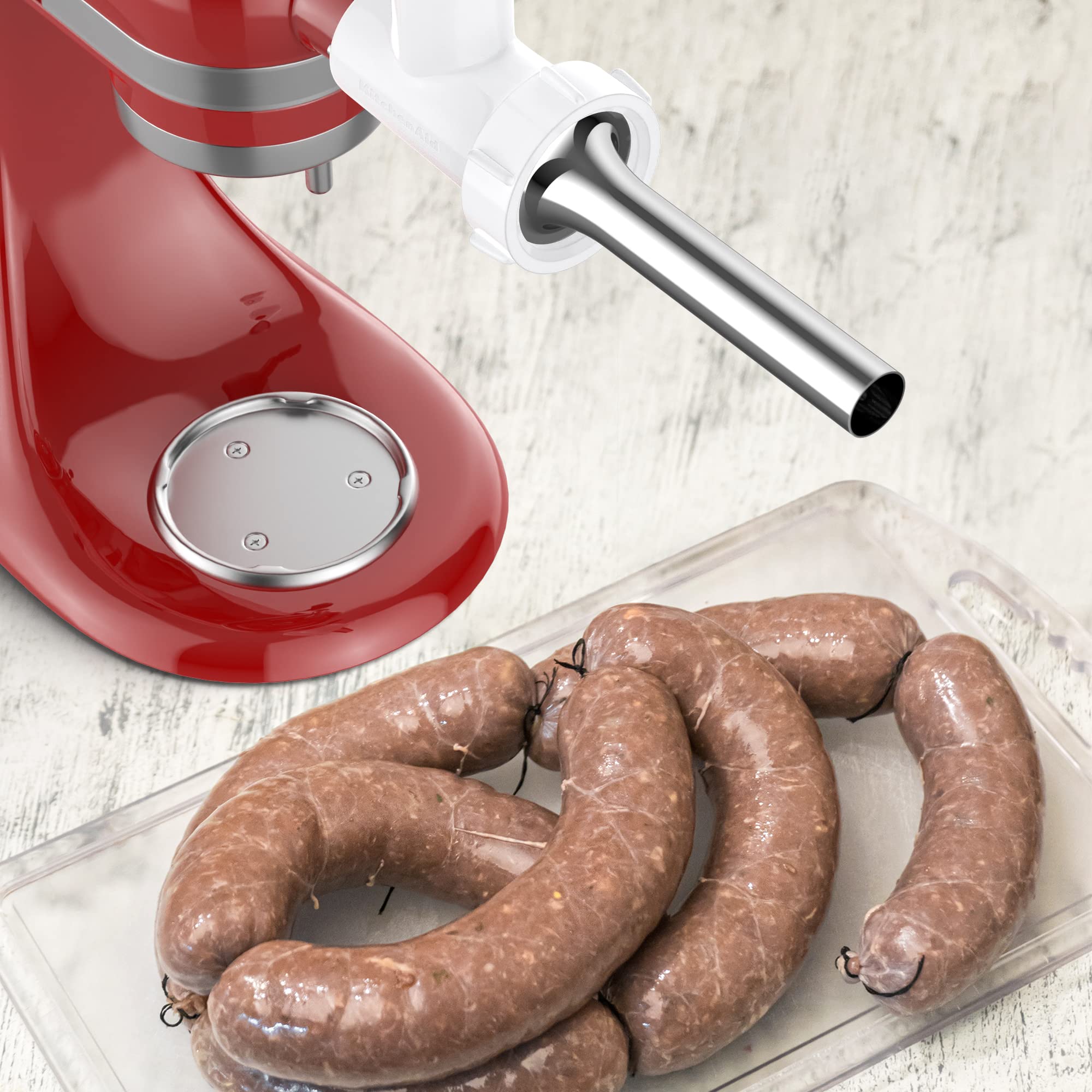 InnoMoon Sausage Stuffer Kit for Kitchenaid Stand Mixer - 3 Stainless Steel Stuffing Tubes & Retainer Ring - Compatible with KitchenAid Food Grinder Attachment - Perfect for Homemade Sausages, Ground Meat & Food Processing