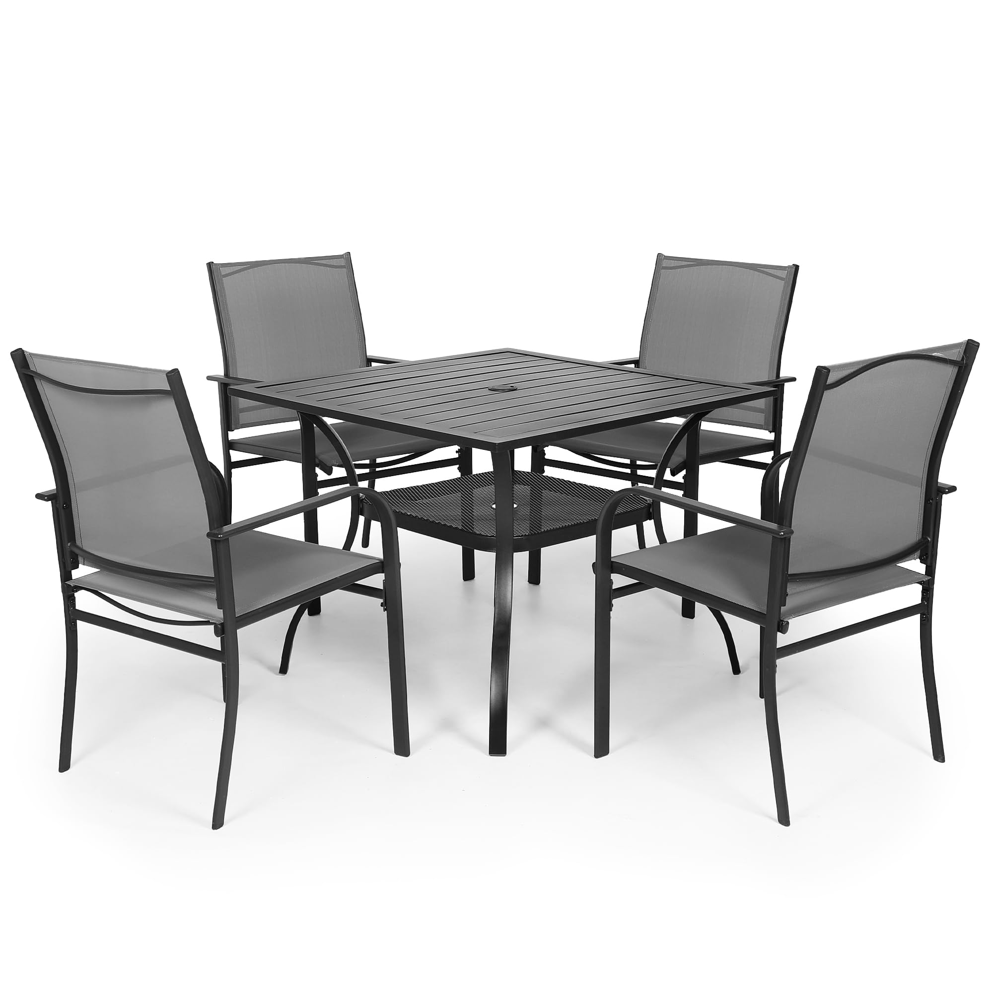 Crownland 5-Piece Outdoor Patio Dining Set - 4 Textilene Metal Chairs & Square Table with 1.57
