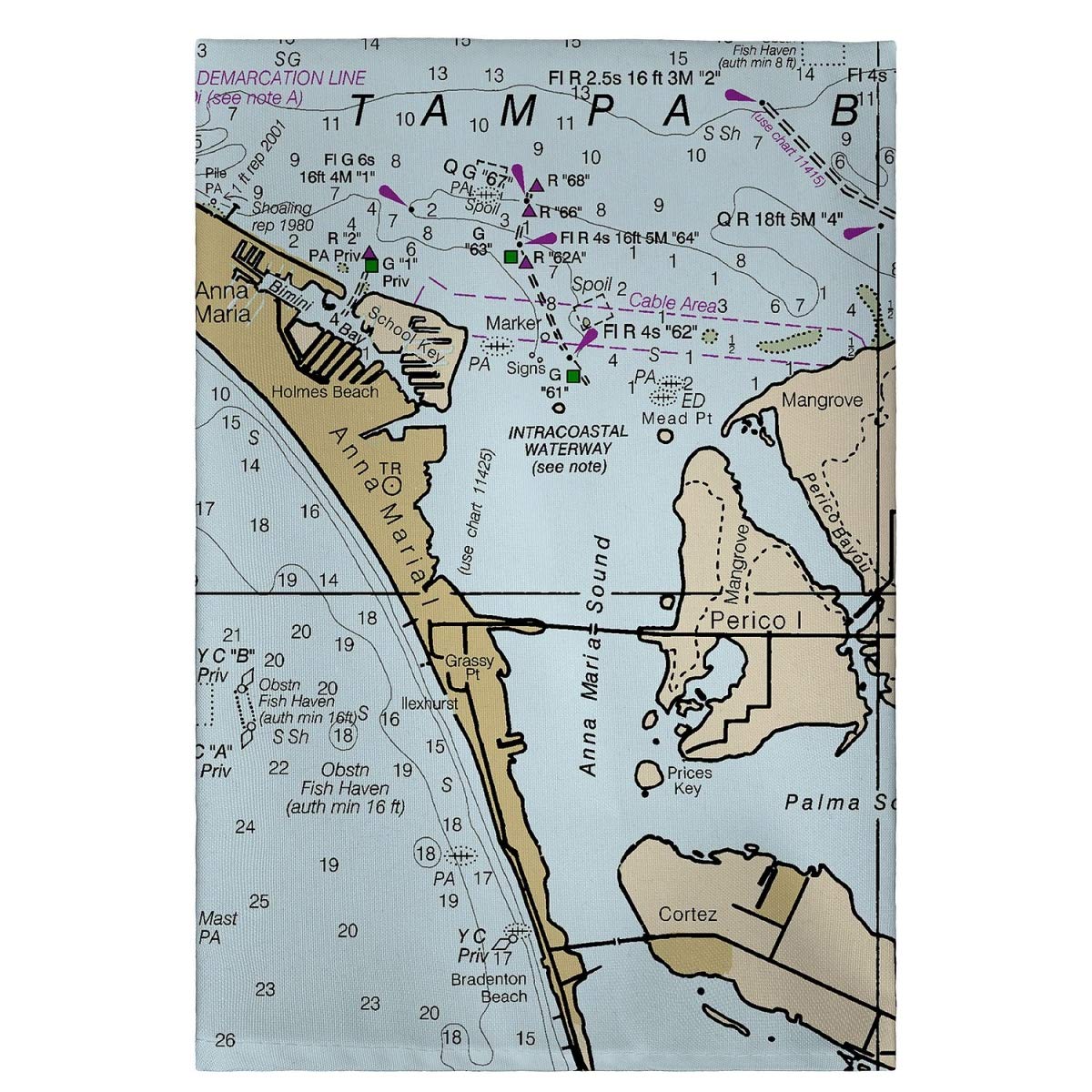 Betsy Drake GT11424 Anna Maria Island Florida Nautical Map Decorative Guest Towel - Perfect for Coastal Bathrooms, Beach House Decor, and Nautical Themed Gifts