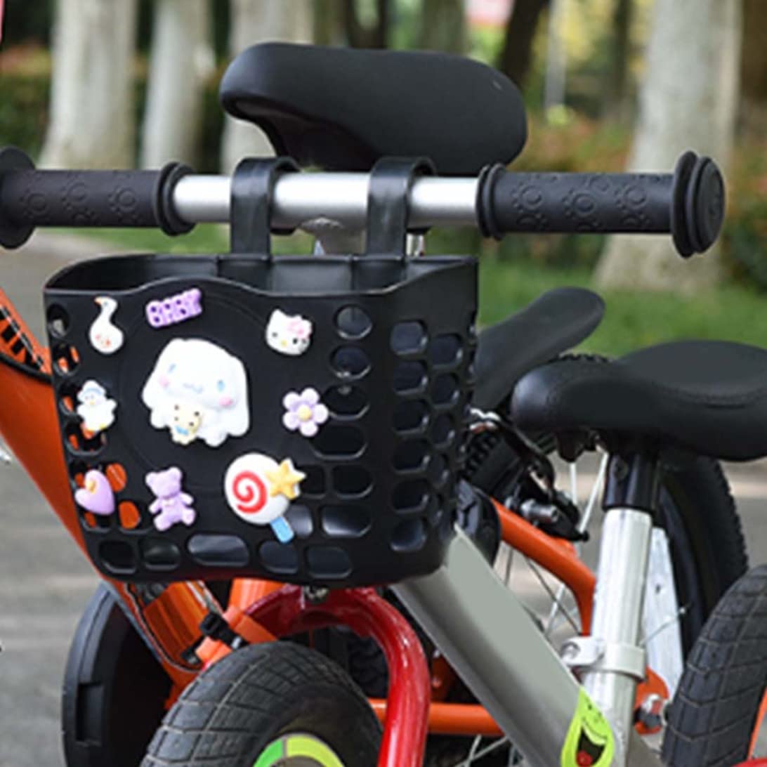 **Cute Hollowed Plastic Kids Bike Basket - Front Handlebar Bicycle Basket for Girls & Boys, 19x13x14.5cm (1PC) - Perfect for School, Picnics & Outdoor Rides**