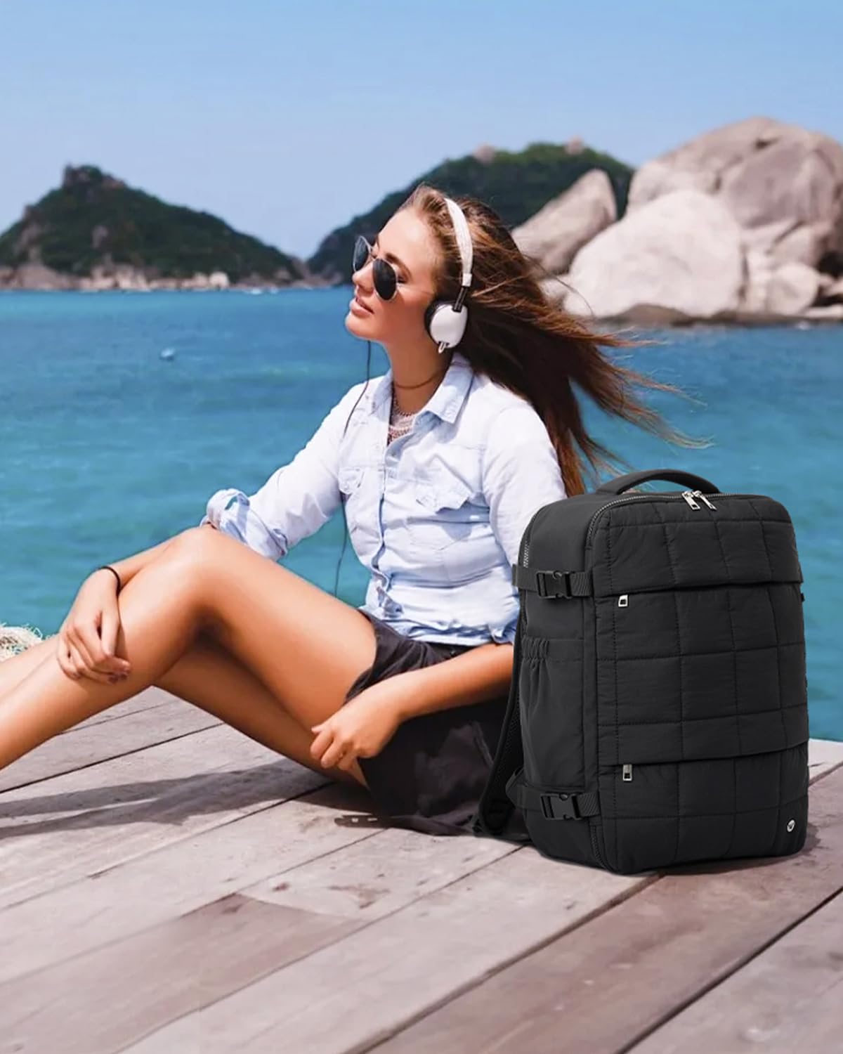 WESTBRONCO 17 Inch Travel Laptop Backpack for Women - Flight Approved Carry On Backpack with USB Charging Port, Water Resistant Puffy Weekender Bag for Business, College, Commuting & Airplane Travel