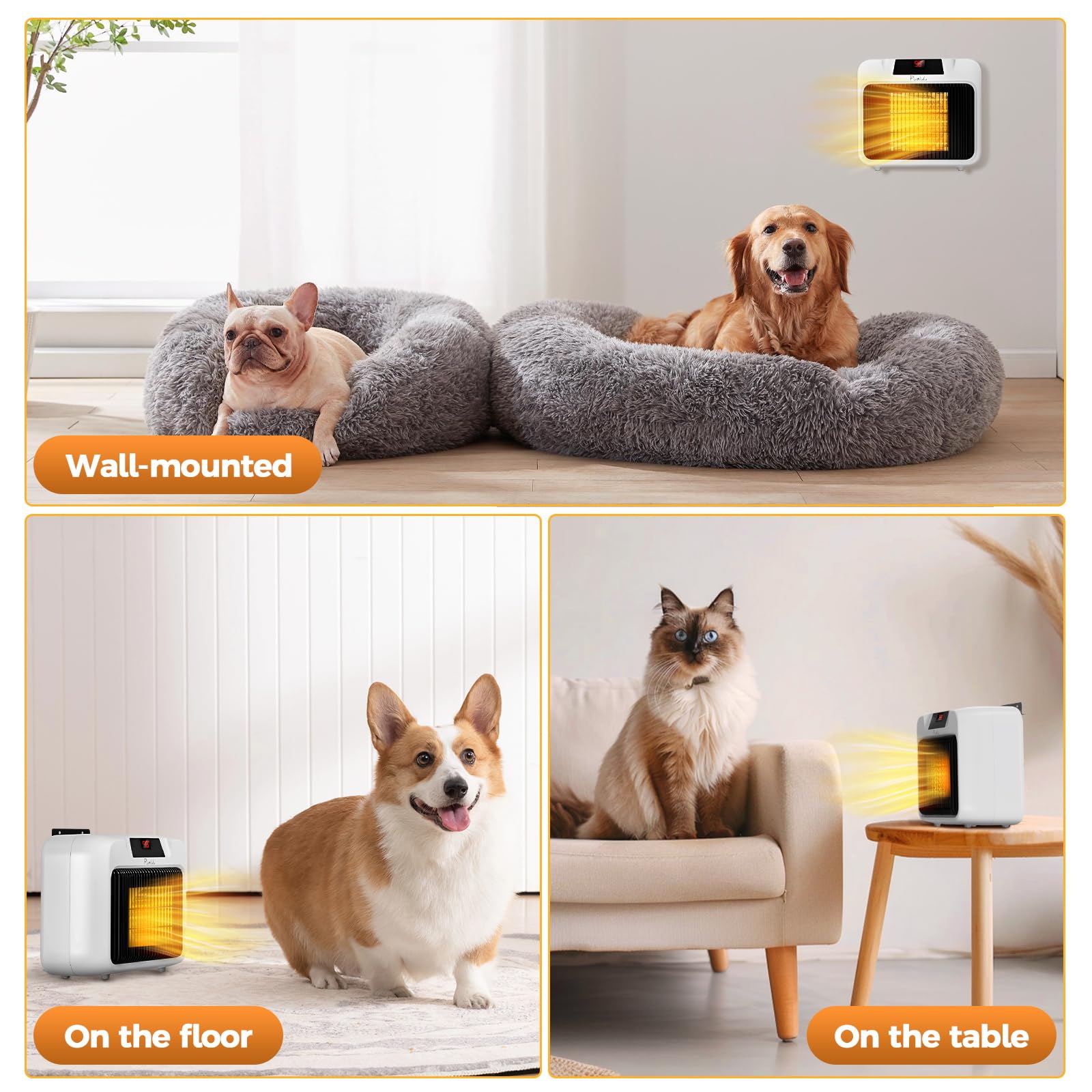 600W Dog House Heater with Thermostat - Portable & Wall-Mounted Pet Heater for Dogs, Chicken Coops & Rabbits - Digital Display & Anti-Chew Cord - Perfect for Winter Warmth in Kennels, Coops & Outdoor Pet Shelters