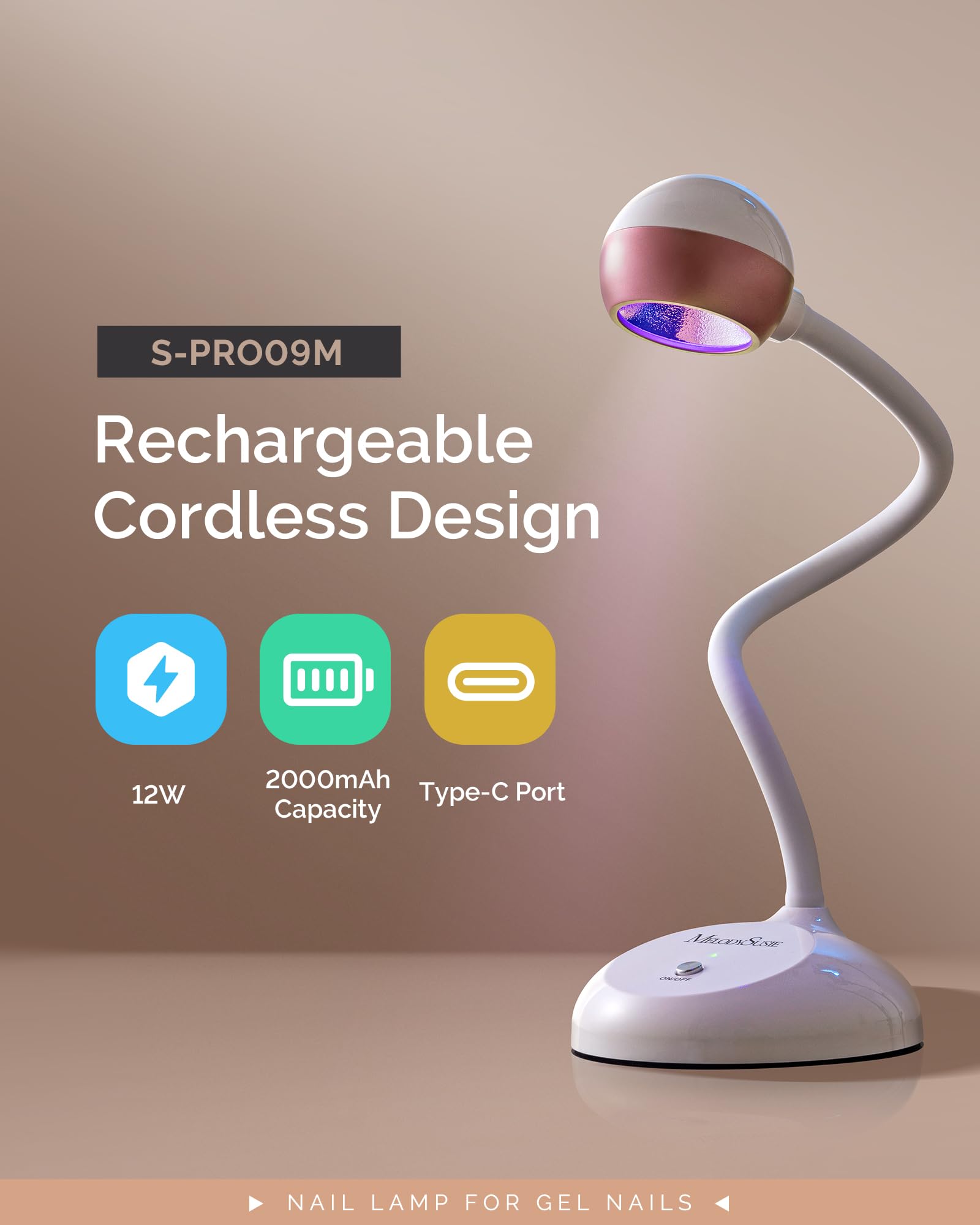 MelodySusie 2-in-1 Cordless UV LED Nail Lamp with Gooseneck Design - Rechargeable Gel Polish Curing Light for Nail Extensions & Manicures | Perfect for Home Salon, Professional Use & DIY Nail Art