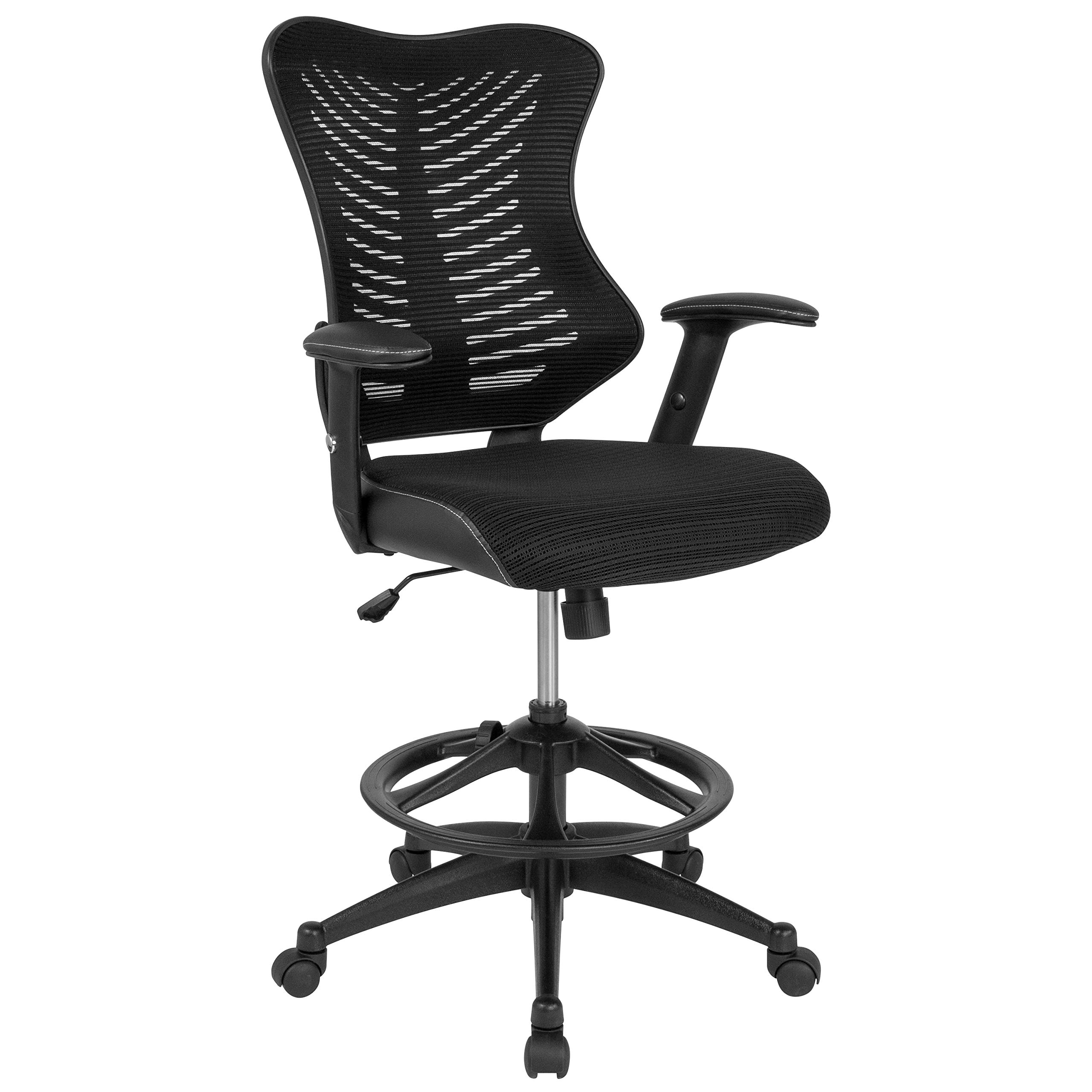 Ergonomic High Back Mesh & Leather Drafting Chair with Adjustable Arms - Perfect for Office, Home, or Studio Workspaces