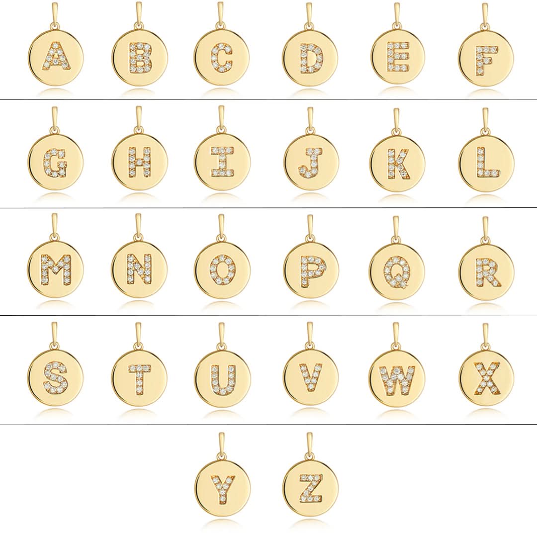 Personalized Diamond Initial Necklace - 14K Solid Gold Disc Pendant from A to Z - Perfect for Birthdays, Anniversaries & Gifts