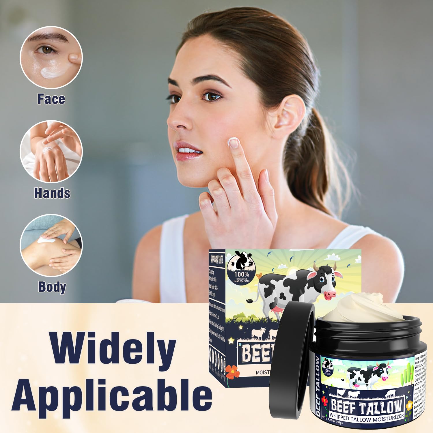 Organic Grass-Fed Beef Tallow Balm for Face & Body - 100% Natural Whipped Tallow Moisturizer, Unscented Skin Care for Sensitive Skin | Hydrating Face Cream & Body Lotion for Dry Skin, Eczema & DIY Beauty