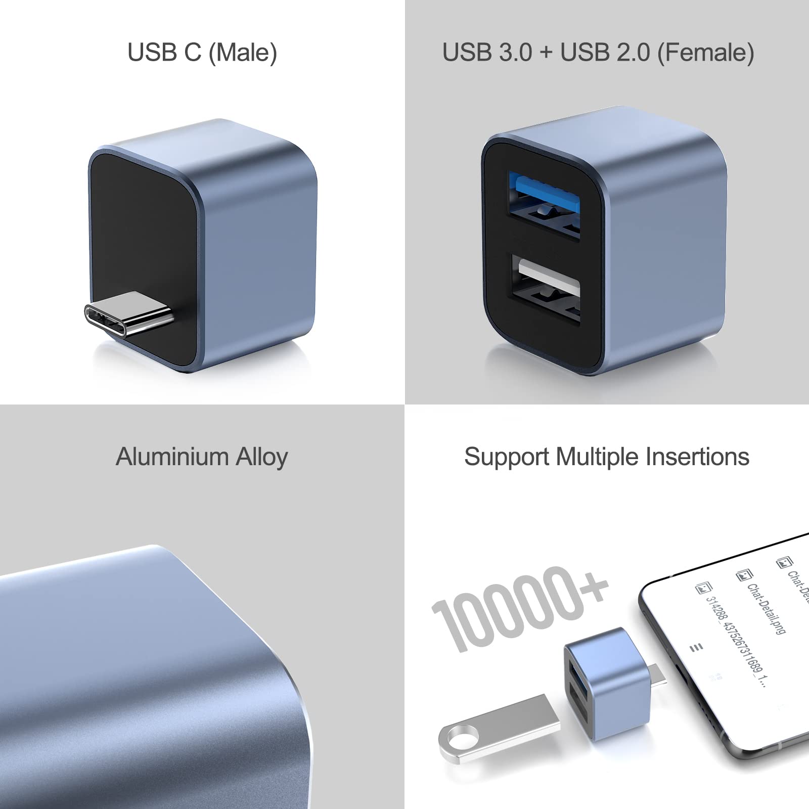 USB C to USB A OTG Adapter (1 Pack) - USB C Male to Dual USB 3.0/2.0 Female Converter - Compatible with MacBook Pro, Galaxy Phones & Type C Devices - Perfect for Data Transfer, Charging & Connecting Peripherals