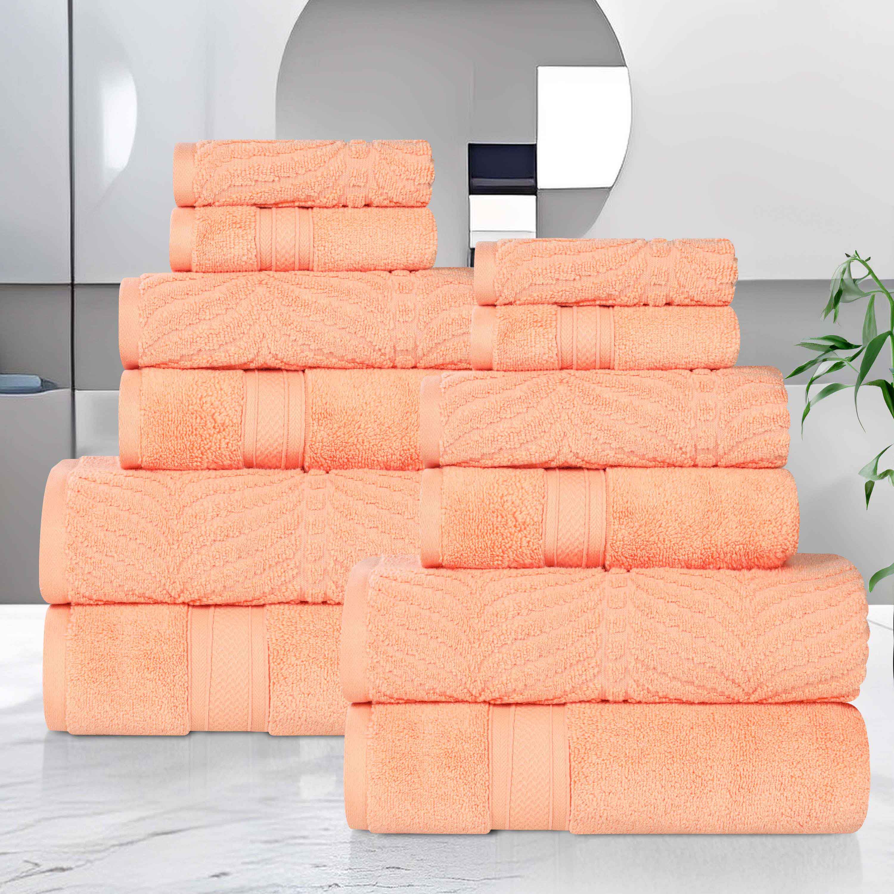 Premium 12-Piece Zero Twist Cotton Towel Set - Solid & Jacquard Chevron Design for Bath, Spa, and Luxury Home Decor