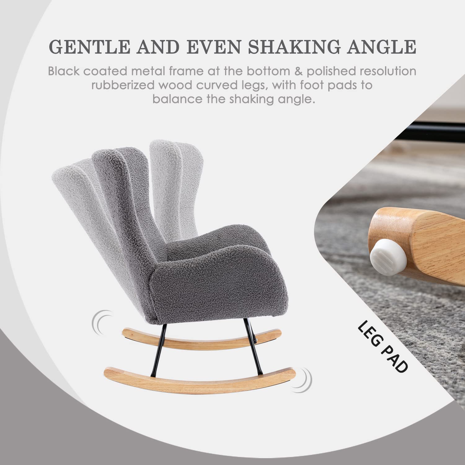 Modern Rocking Chair - Plush Upholstered Accent Chair with High Backrest & Armrests, Nursery Glider Rocker for Baby Room, Living Room & Bedroom (Grey) - Perfect for Nursing, Relaxing & Home Decor