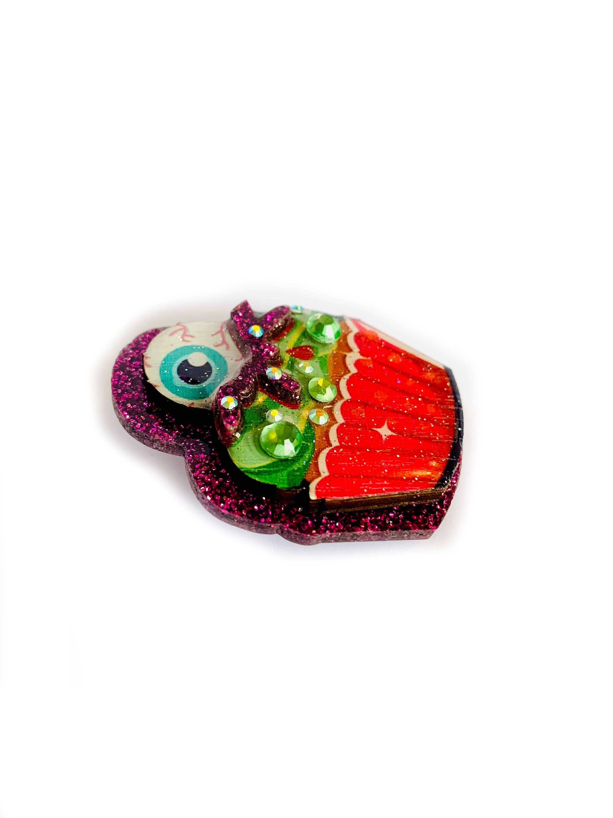 Eyeball Cupcake Brooch - Unique Halloween Pin by Rosie Rose Parker - Perfect for Costumes, Gifts & Accessories