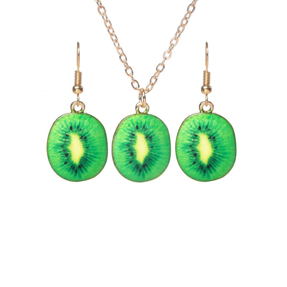 Stylish Fruit Charm Jewelry Set - Grapefruit, Strawberry, Watermelon & Kiwi Pendant Necklace with Dangle Earrings for Women, Girls & Teens | Perfect for Summer Outfits, Parties & Gifts