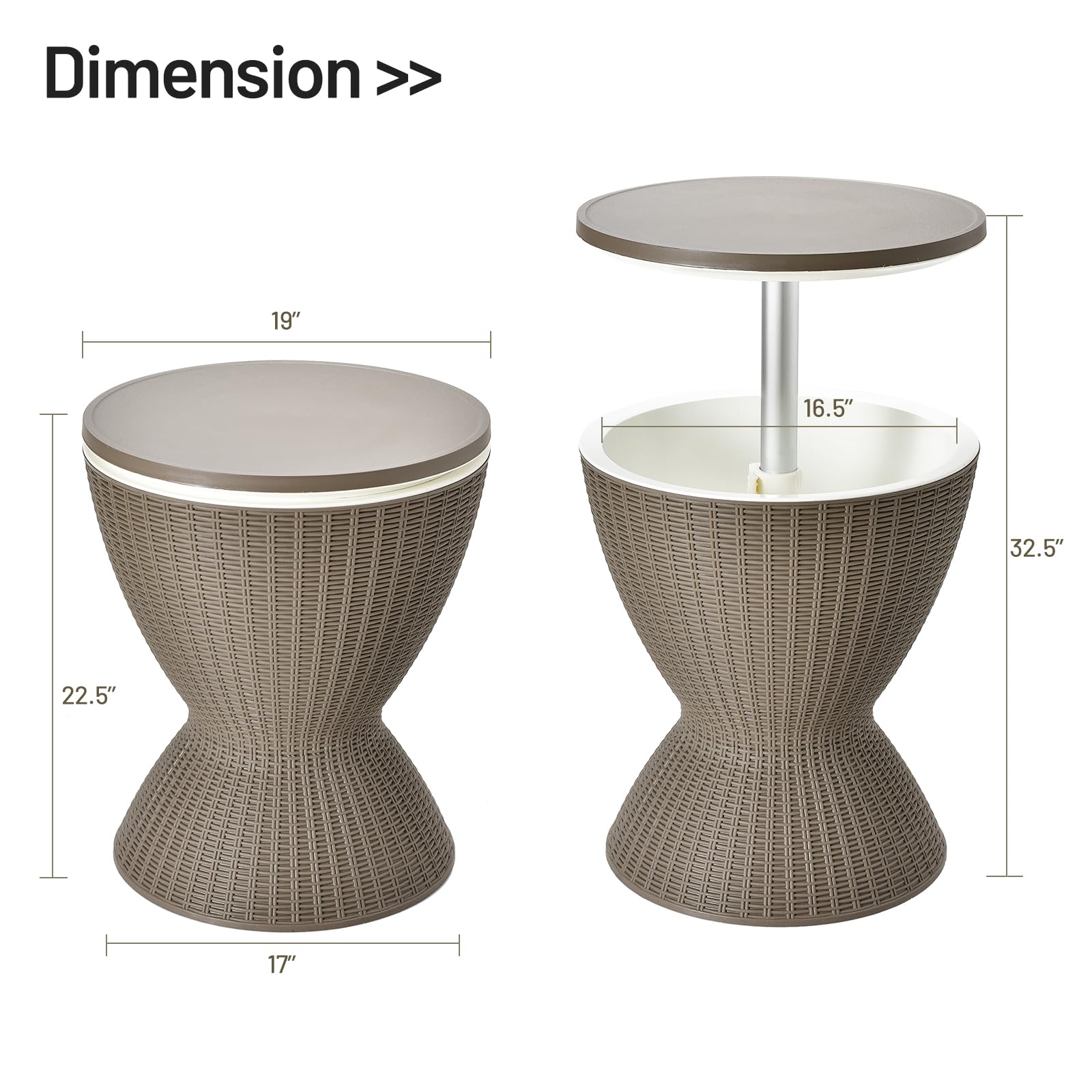 Tangkula 8 Gallon Outdoor Cool Bar Table - Rattan Style Patio Beer & Wine Cooler with Adjustable Height, Drain Plug - All-Weather Ice Bucket for Parties, BBQs, Picnics - Perfect for Backyard, Poolside & Garden Entertaining