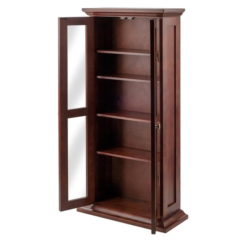 Pemberly Row Solid Wood CD & DVD Storage Cabinet - Antique Walnut Finish | Organize & Display Media Collections in Living Room, Office or Home Theater