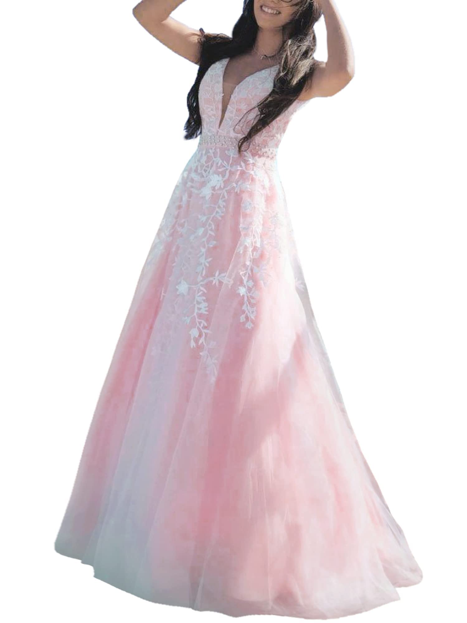 Elegant 2023 Prom Dresses - V-Neck Tulle Military Ball Gown with Lace Appliques & Beaded Details | Perfect for Homecoming, Evening Parties & Formal Events