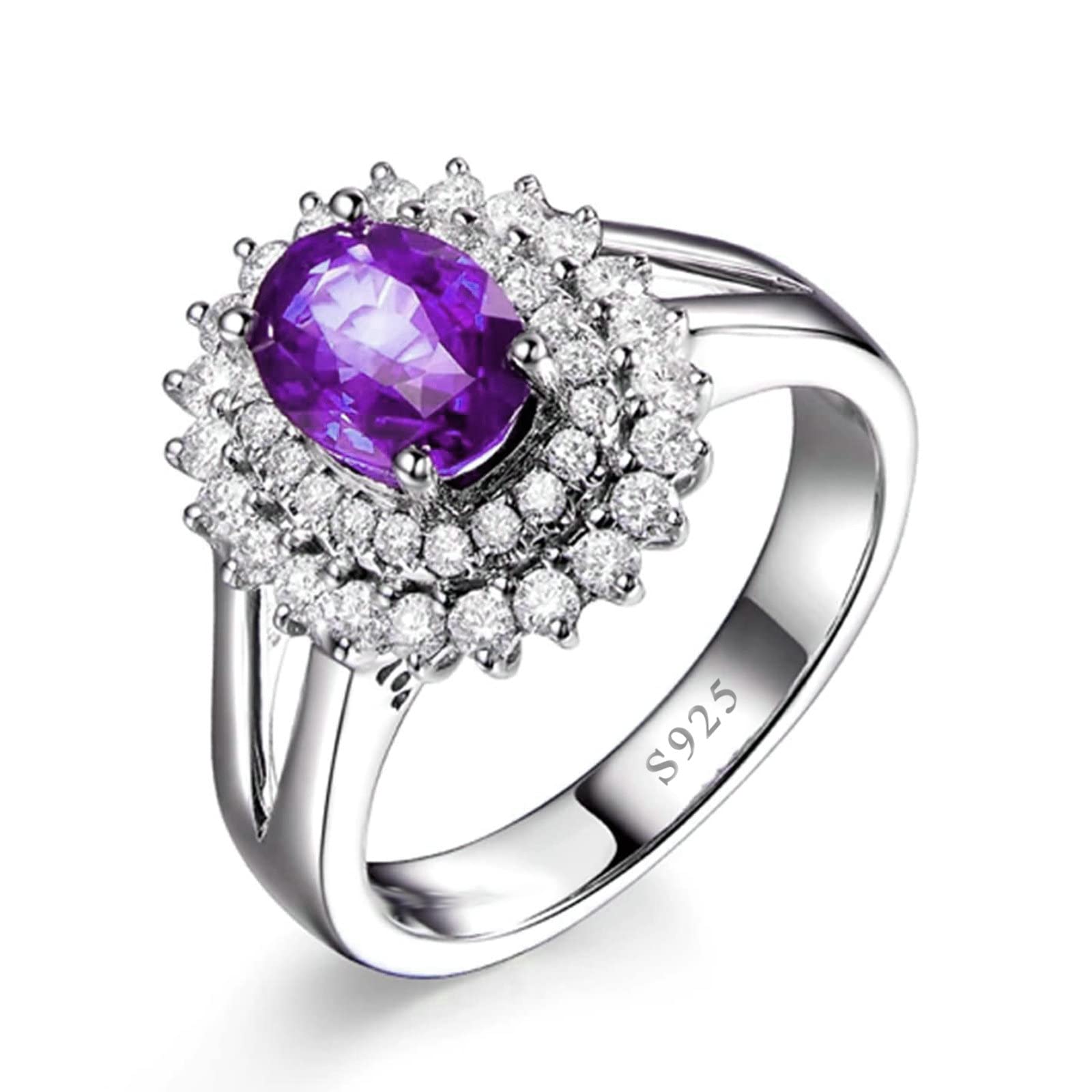 Aienid Sterling Silver Wedding Band for Women - Oval Amethyst Promise Ring, Elegant Engagement & Anniversary Jewelry Gift for Her - Perfect for Weddings, Proposals & Special Occasions