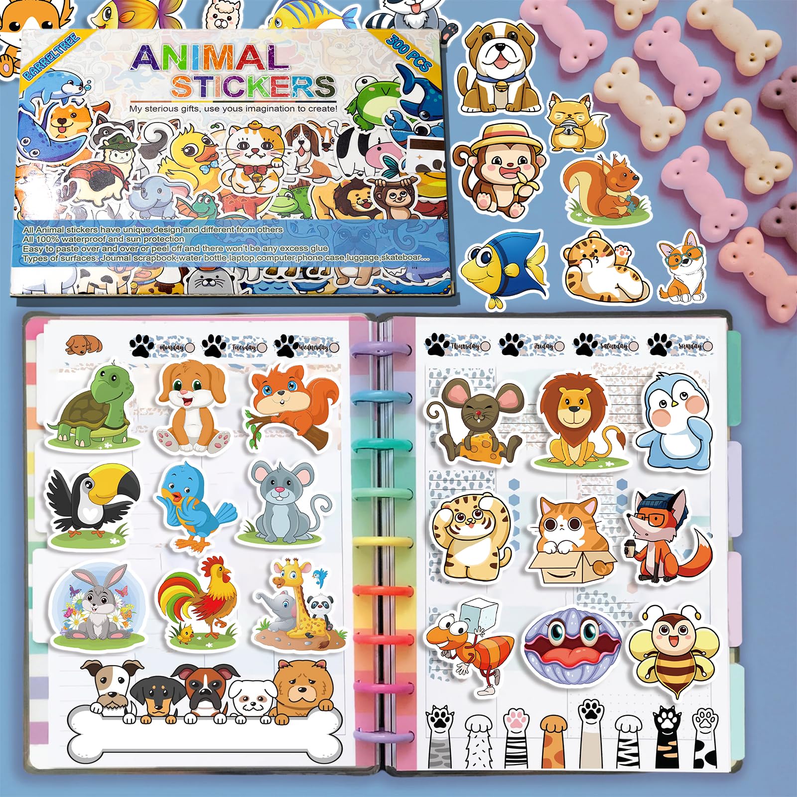 300 Pcs Cute Animal Stickers for Kids - Waterproof Vinyl Decals for Water Bottles, Hydroflasks, Phones, Skateboards & Laptops - Aesthetic Sticker Pack for Girls & Teens - Perfect for School, DIY Crafts & Personalizing Accessories