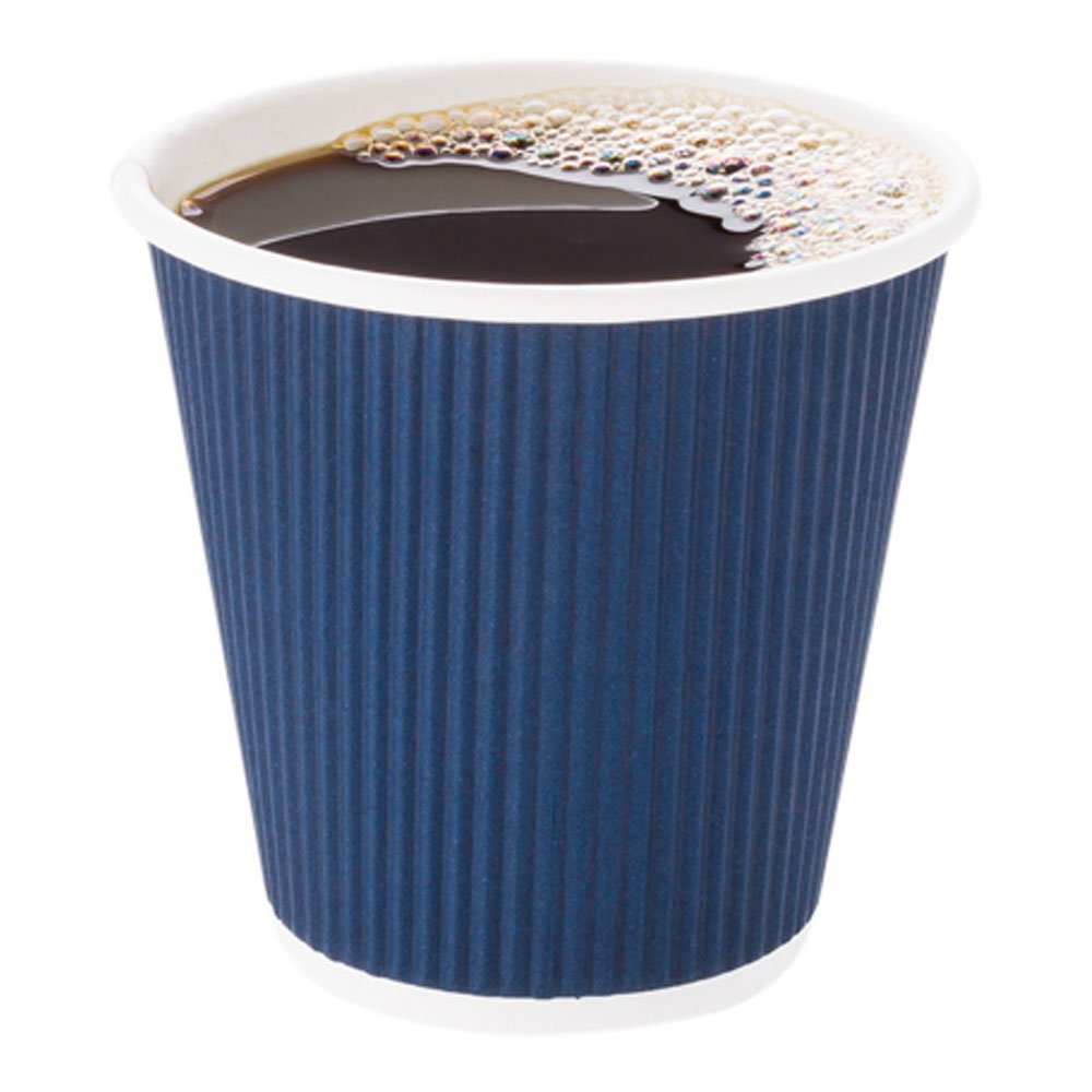8oz Disposable Coffee Cups - 500 Pack Double Wall Hot Cups for Coffee, Tea, Hot Chocolate | Rippled Wall Design, Dark Blue Paper Cups | Lids Sold Separately | Perfect for Restaurants, Cafes, Offices & Home Use