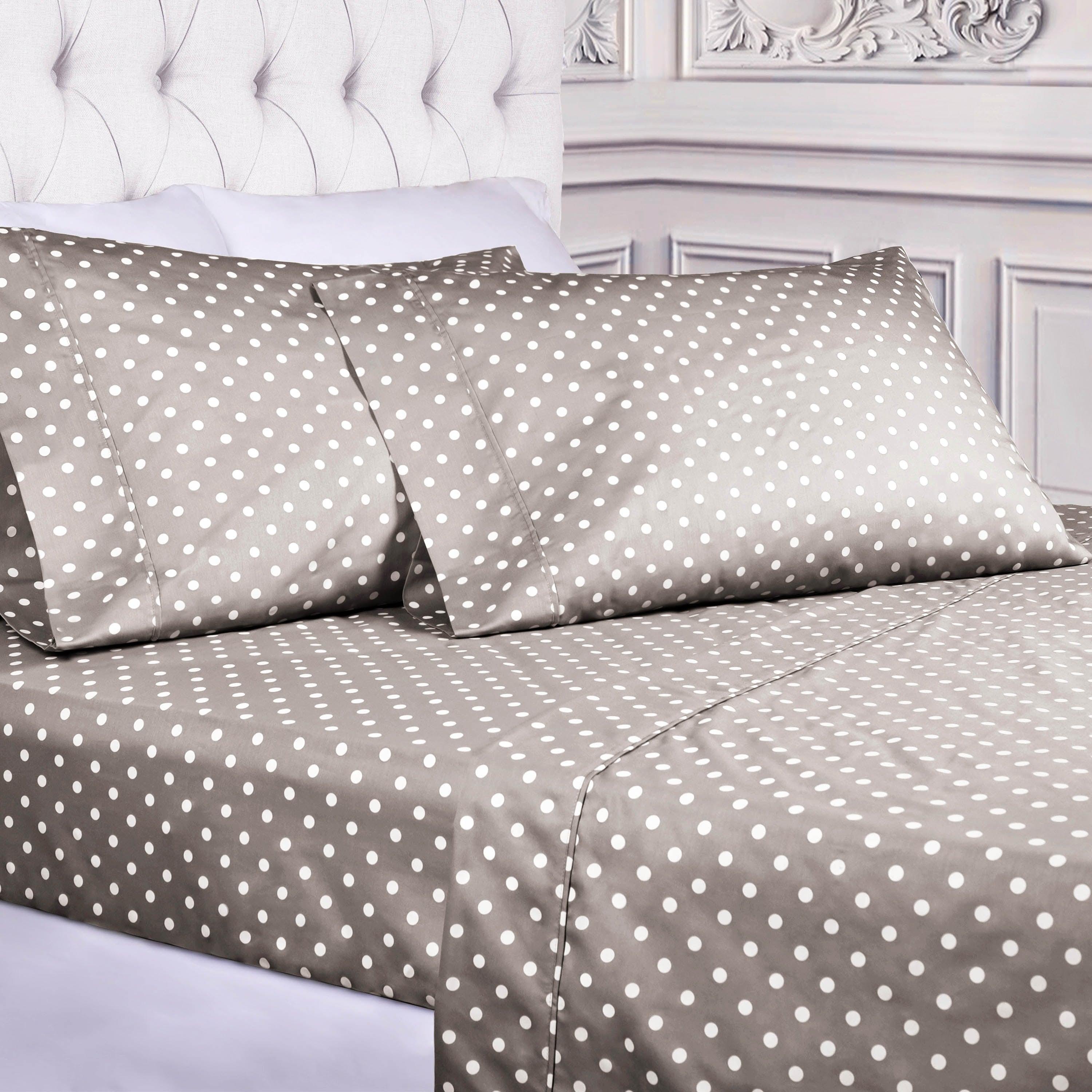 Polka Dot 600 Thread Count Cotton Blend Deep Pocket Sheet Set - Queen Size Bed Sheets for Comfortable Sleep - Perfect for Master Bedroom, Guest Room & Dorm