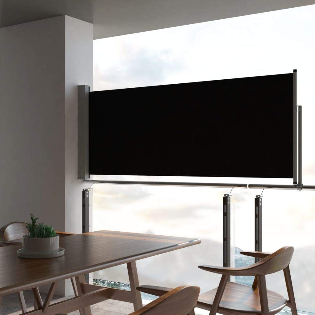 Retractable Side Awning Balcony Privacy Divider - 39.4x118.1 Inch Black Patio Sun Shade Screen for Outdoor Privacy, Sun Protection & Room Separation - Perfect for Balcony, Deck, Garden, and Poolside Use