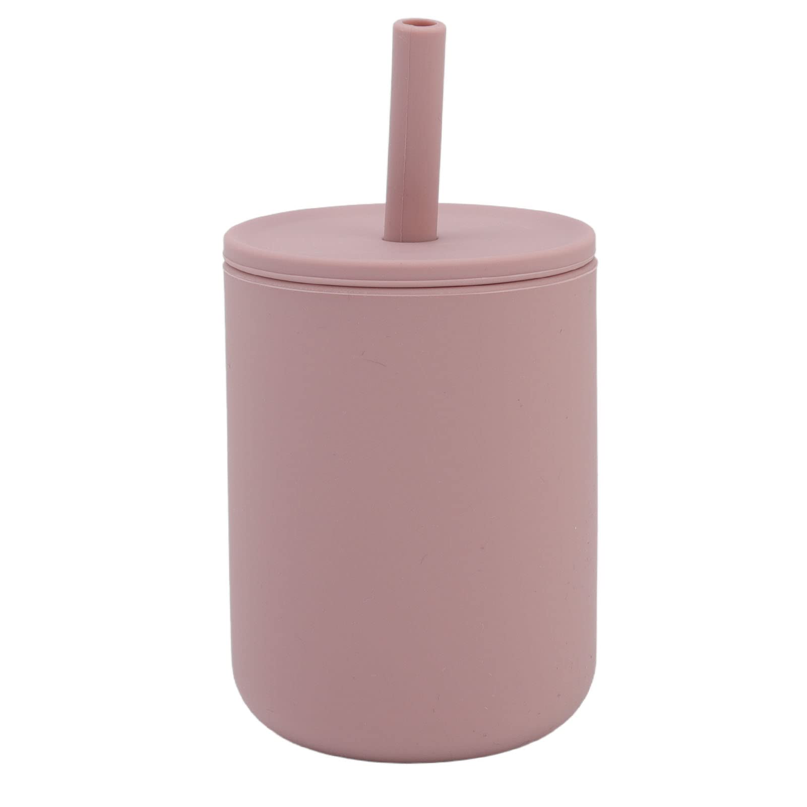 Drfeify 210ml Baby Silicone Training Cup with Straw - Reusable, Splashproof, Leakproof & Non-Slip Handle for Toddlers (Light Fuchsia) - Perfect for Home, Travel & Learning to Drink Independently