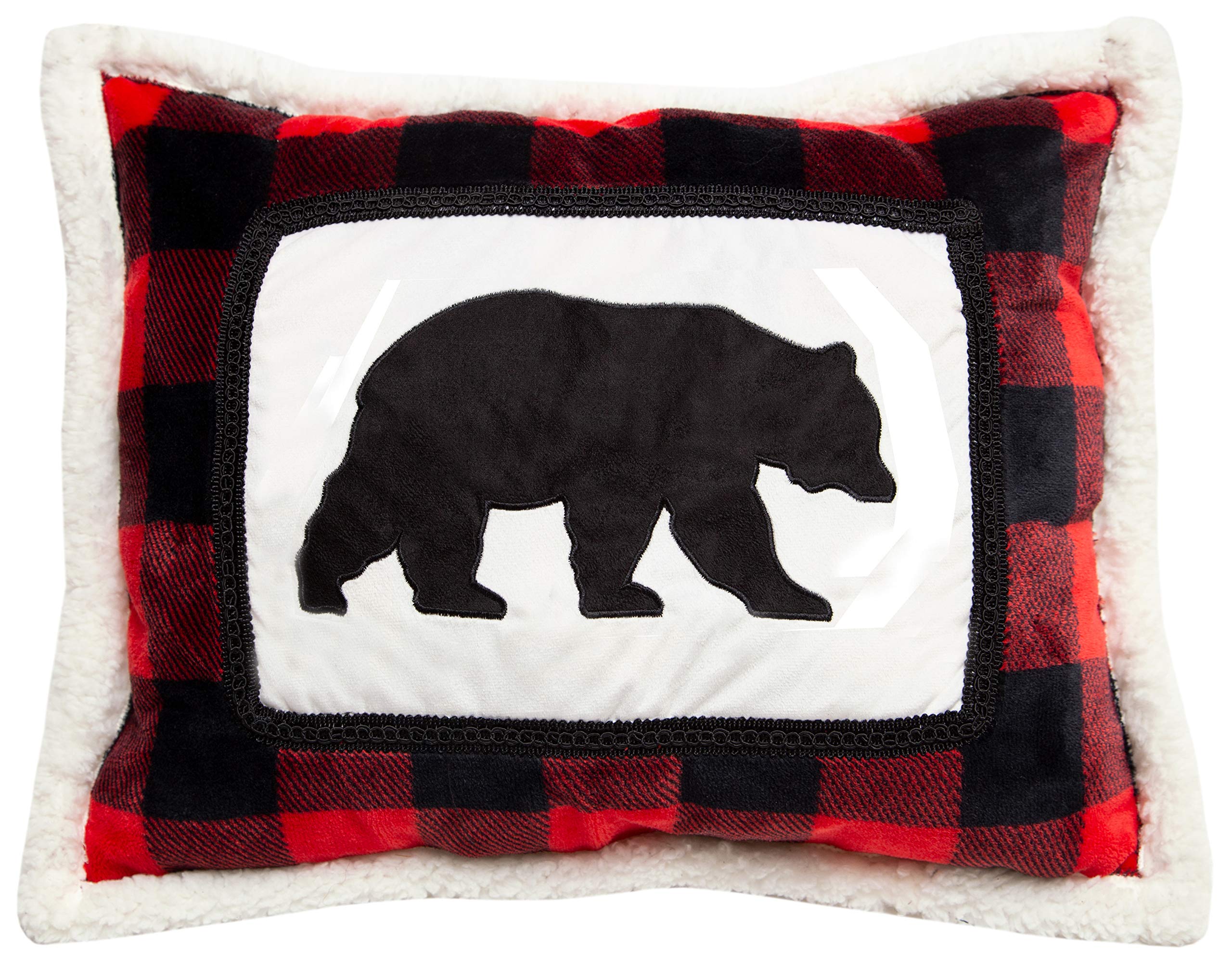 Carstens Lumberjack Bear Throw Pillow - Red Plaid Flannel Decorative Cushion for Sofa, Bed, Living Room - Cozy Home Decor Gift for Christmas & Cabin Style