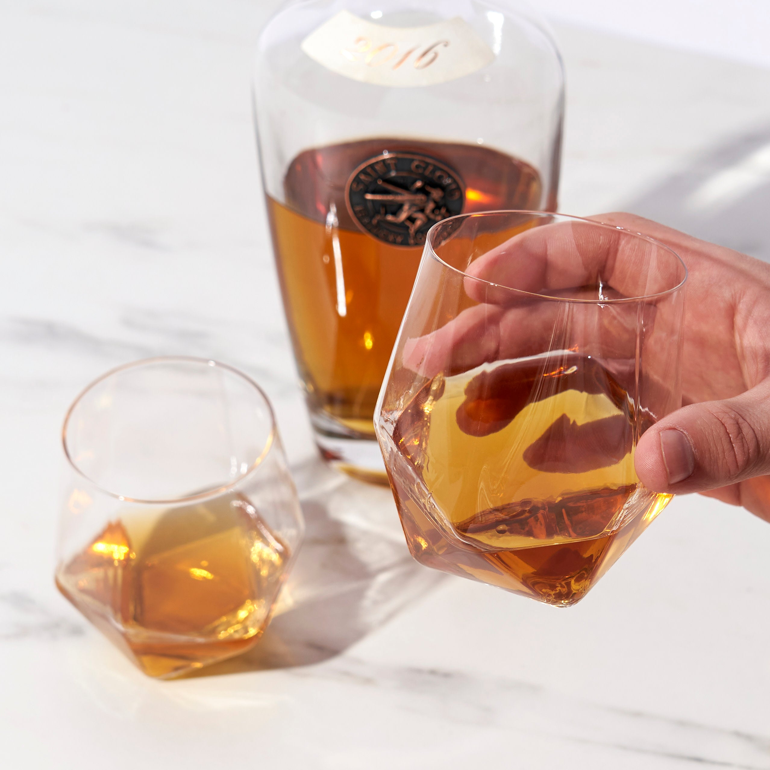 Premium Seneca Faceted Crystal Tumblers Set of 2 - Elegant Whiskey Glasses for Cocktails, Bourbon & Scotch - Perfect for Home Bar, Dinner Parties & Gifts