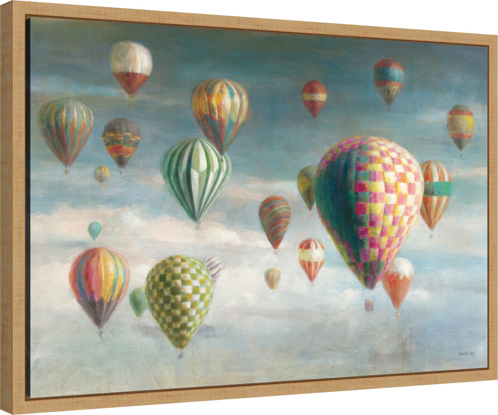 Amanti Art Framed Canvas Wall Art - 16x23 Hot Air Balloons with Pink Crop by Danhui Nai | Transportation Artwork, Modern Home Decor | Perfect for Living Room & Bedroom | Ready-to-Hang Wall Painting for Office & Nursery Decor