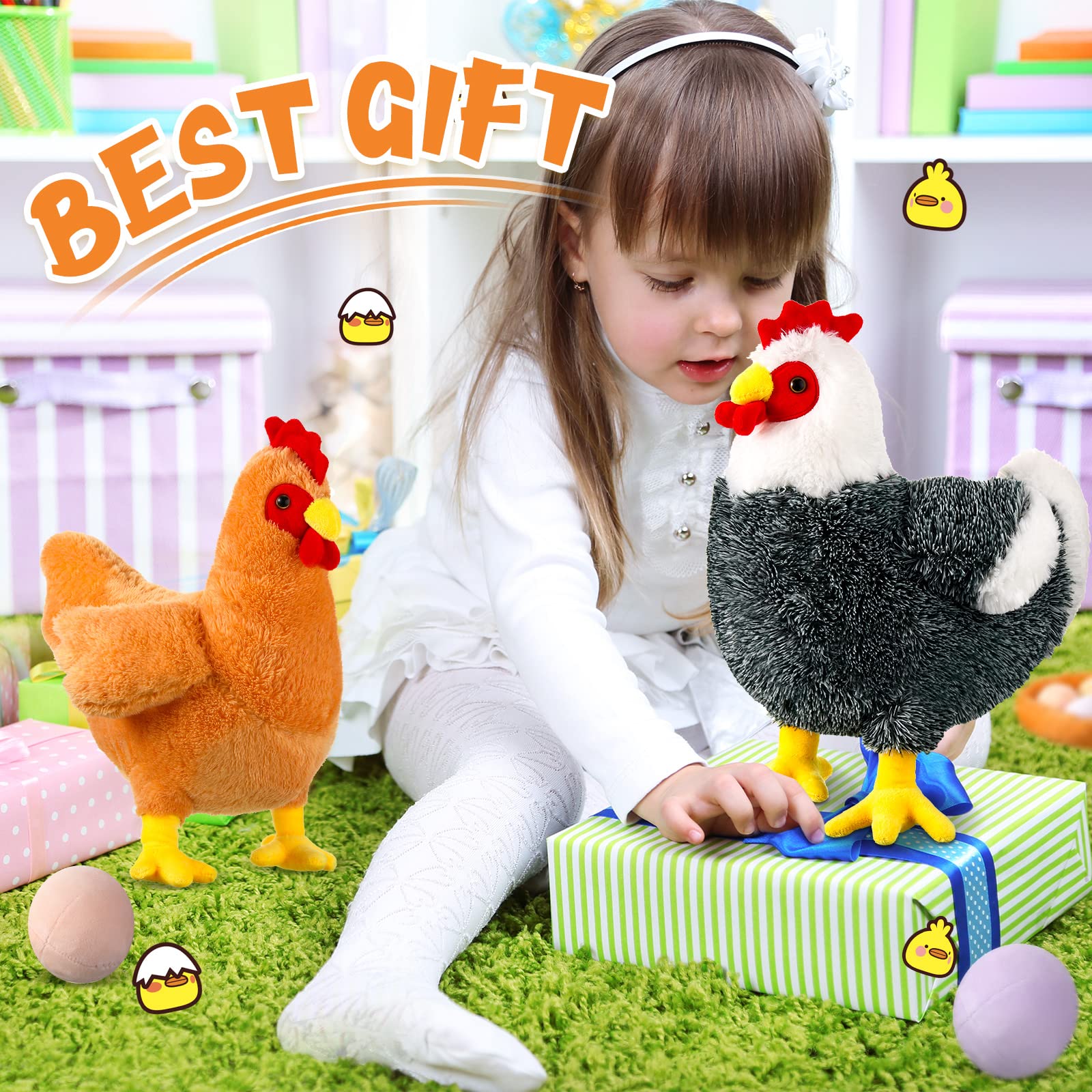 Civaner 6 Pack 12 Inch Buffy The Hen Chicken Stuffed Animal - Cute Plush Chicken with Eggs, Large Easter Plush Toy for Kids & Women, Perfect for Birthday Gifts, Easter Party Favors, Nursery Decor and Cuddling Companions