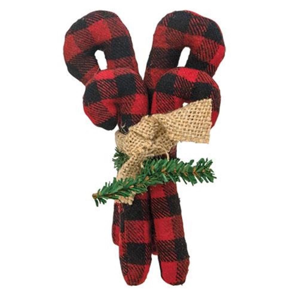 4-Piece Buffalo Check Candy Cane Set - Festive Christmas Candy Canes for Holiday Decorations, Party Favors & Stocking Stuffers