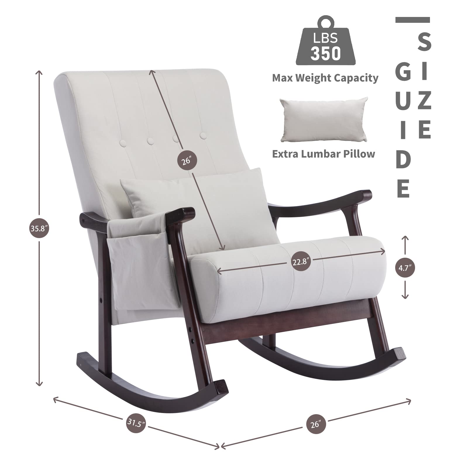 **High Back Rocking Glider Chair for Nursery - Light Gray Tufted Nursing Chair with Side Pocket & Lumbar Pillow - Comfortable Rocker for Moms, Baby Room, Living Room Accent - Perfect Gift for New Parents**    *(Ideal for breastfeeding, nursery relaxation, or stylish living room seating)*