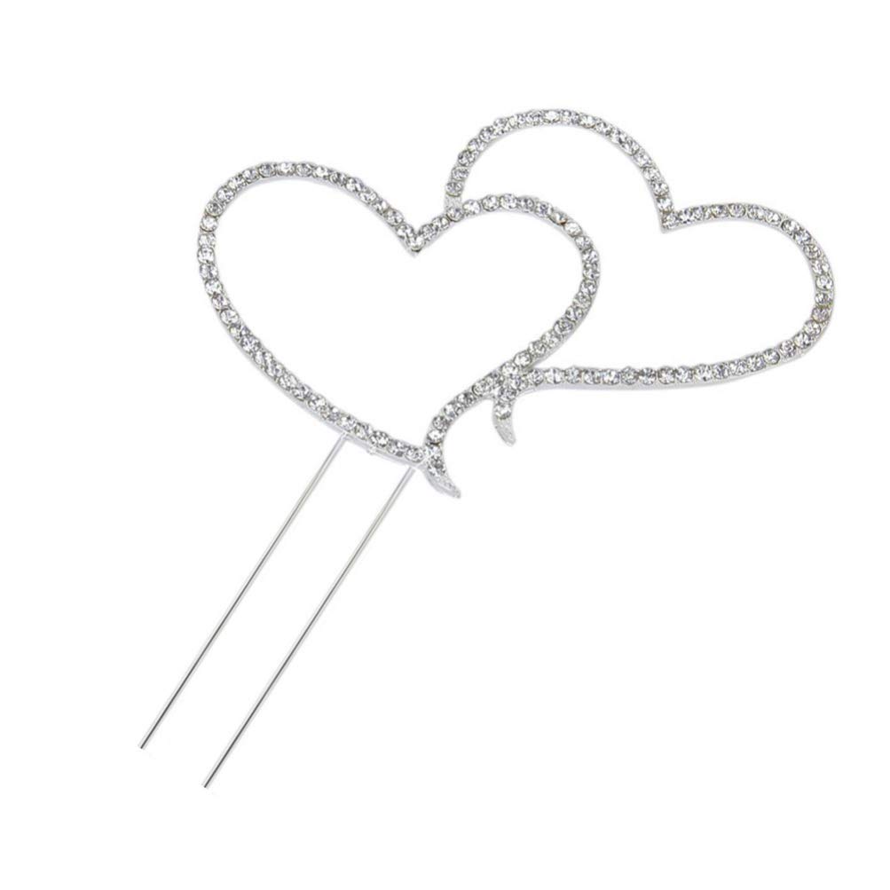 Alipis Heart Cake Decorations - Crystal Rhinestones Wedding Cake Topper Set for Romantic Birthday & Anniversary Cakes - Includes Gold/Silver Decor, Paper Cups & Happy Birthday Signs - Perfect for Wedding, Bridal Shower, Baby Shower & Special Occasion Desserts