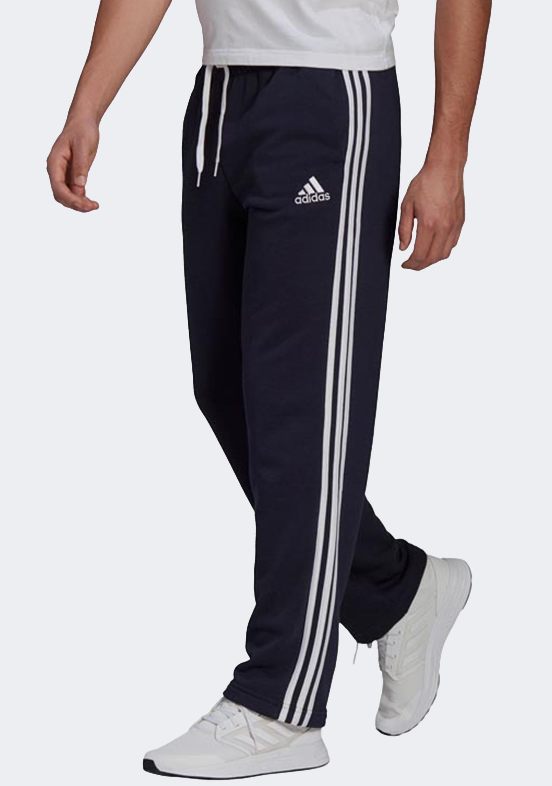 Adidas Men's 3 Stripes Essentials Fleece Open Hem Sweatpants - Comfortable Athletic Joggers for Running, Gym & Casual Wear