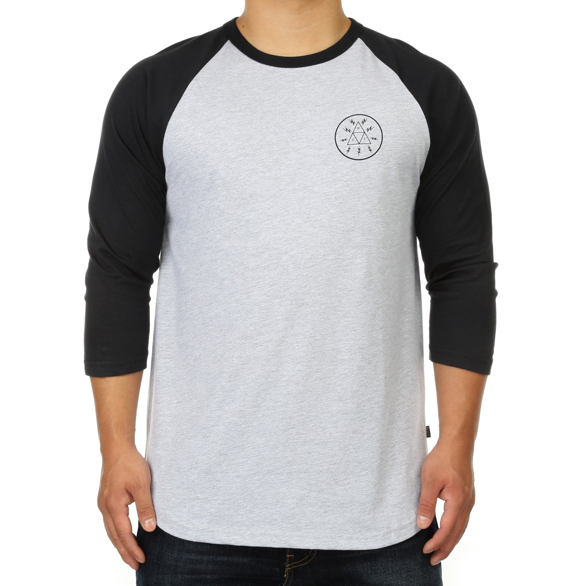 Huf Bolt Triangle Raglan Tee - Athletic Heather/Navy - Comfortable & Stylish Men's T-Shirt for Casual Wear & Street Fashion