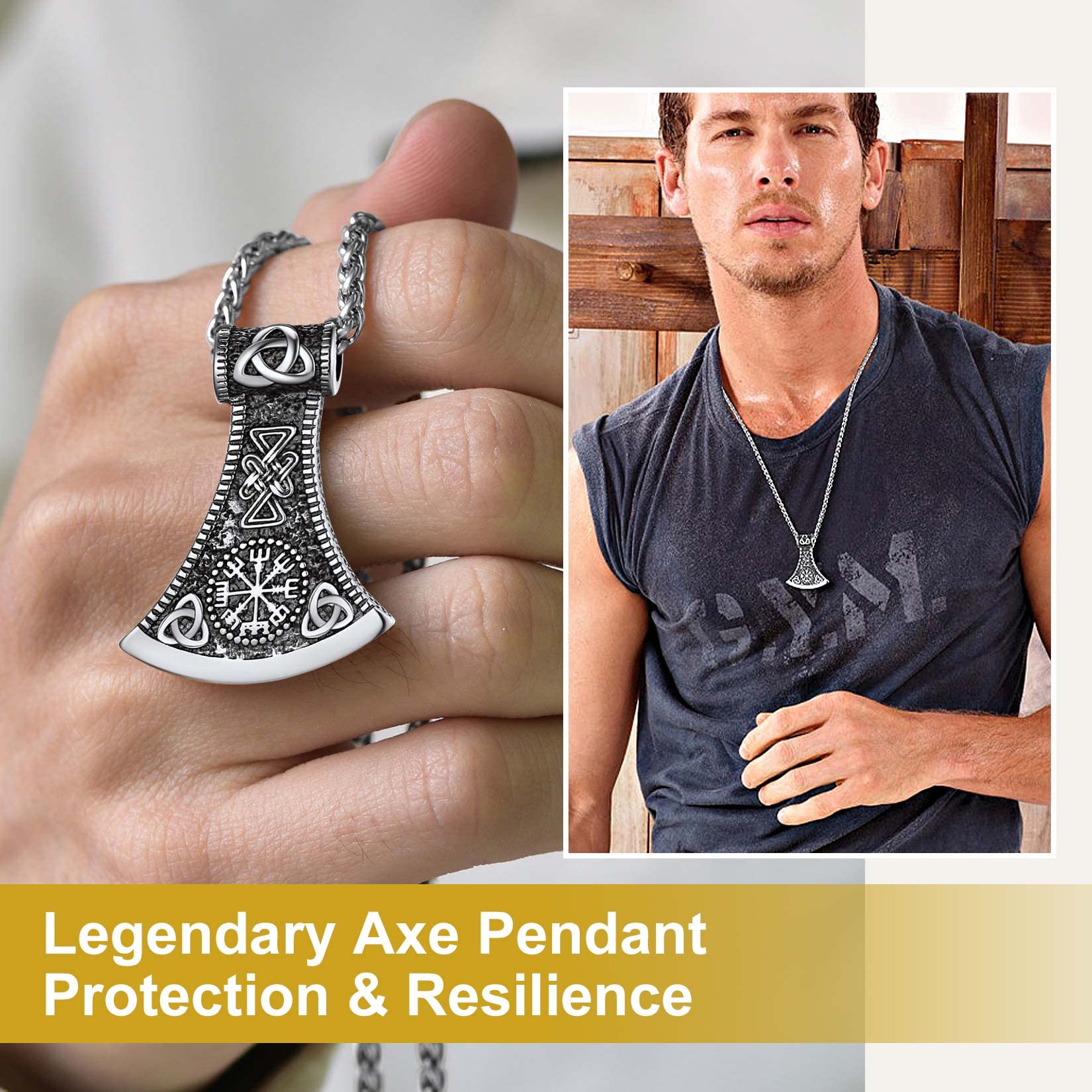 ChainsProMax Solid Norse Axe Necklace - Viking Jewelry with Stainless Steel, Gold Plated & Black Chain Options - Perfect Gift for Men & Women - Ideal for Viking Cosplay, LARP & Norse Mythology Enthusiasts