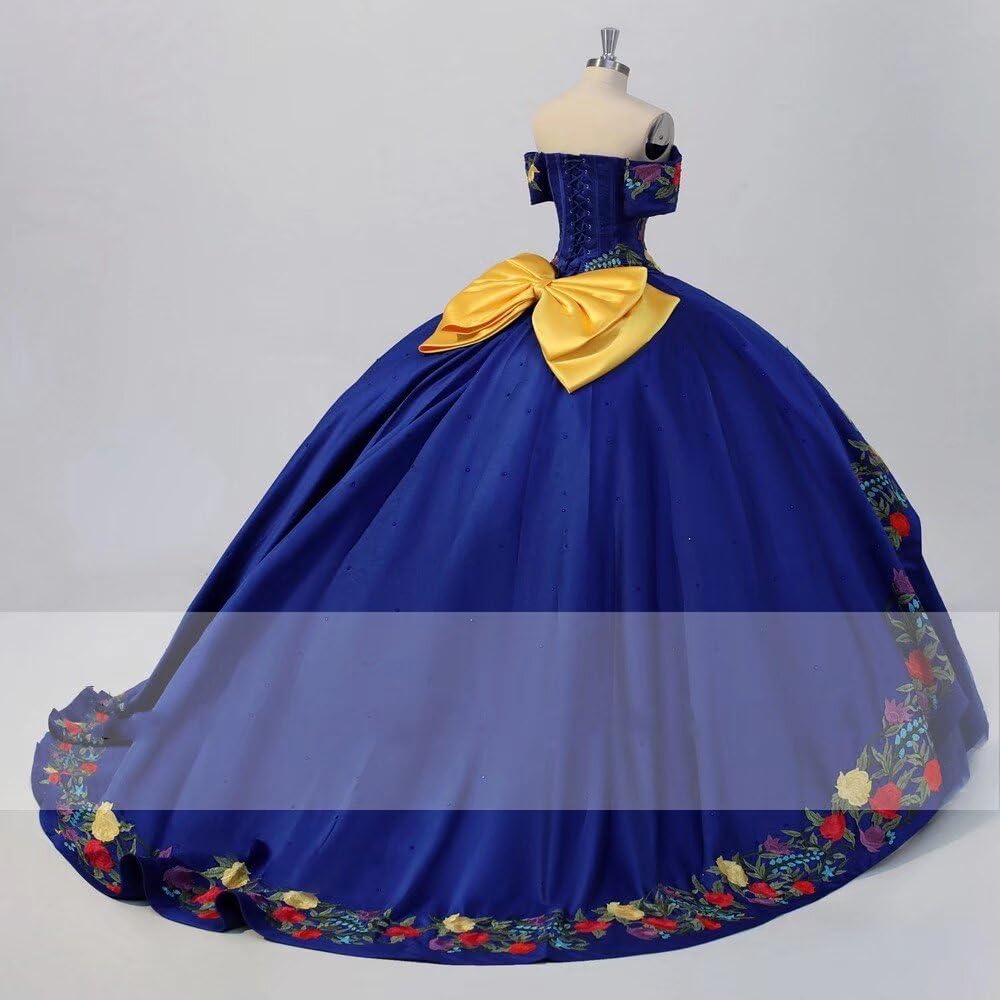 Yellow & Red Embroidered Off-Shoulder Quinceañera Dress - Mexican Charro Style Sweet 15 Gown for 2025 | Perfect for Quinceañera Celebrations, Birthday Parties & Special Occasions