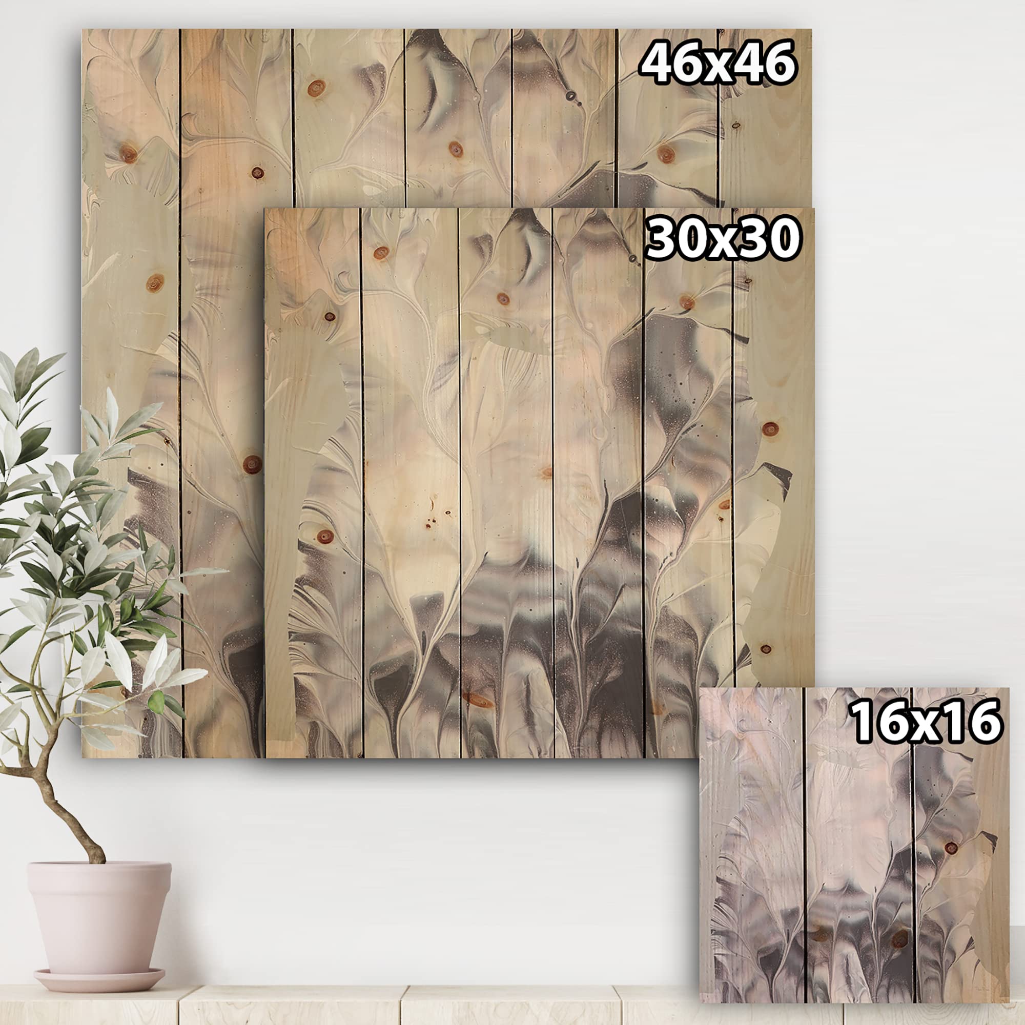 DesignQ Light and Shadow I - Modern Farmhouse Wall Art Print on Natural Pine Wood Panel - 16x16 Inches - Perfect for Living Room, Bedroom & Office Decor