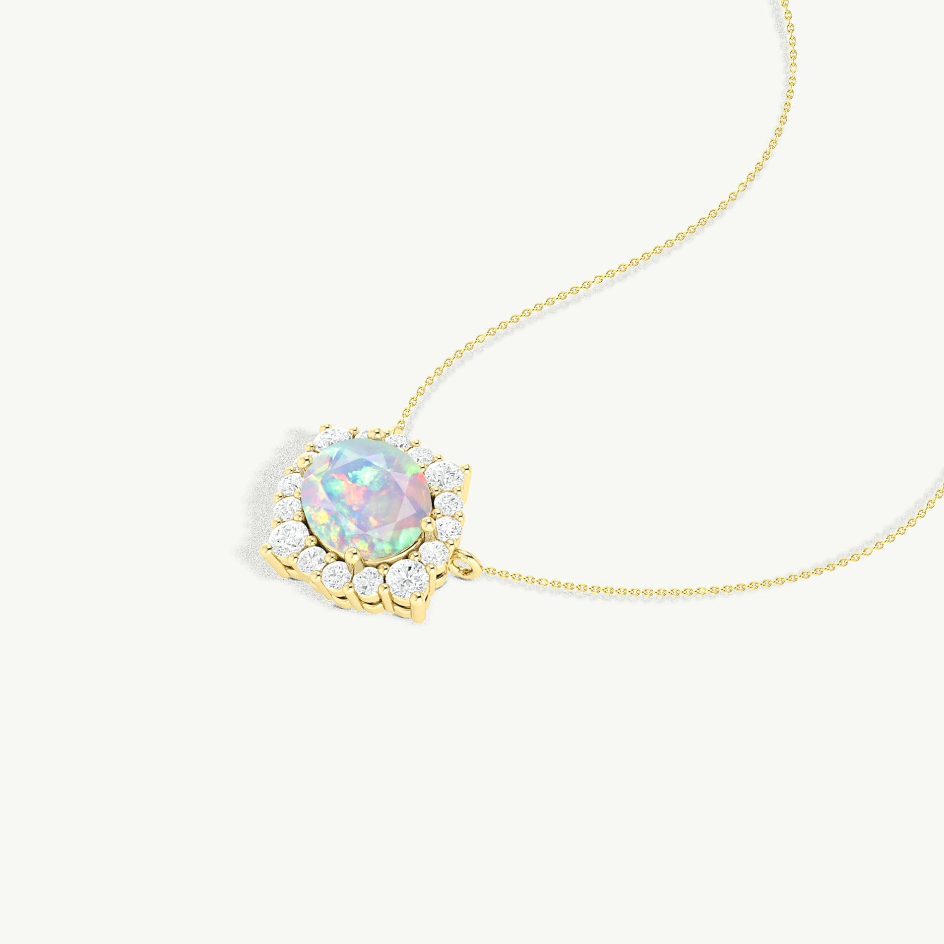 Elegant Oval Natural White Opal & Zircon Halo Pendant Necklace | Sterling Silver Chain | Perfect for Weddings, Anniversaries & Special Occasions