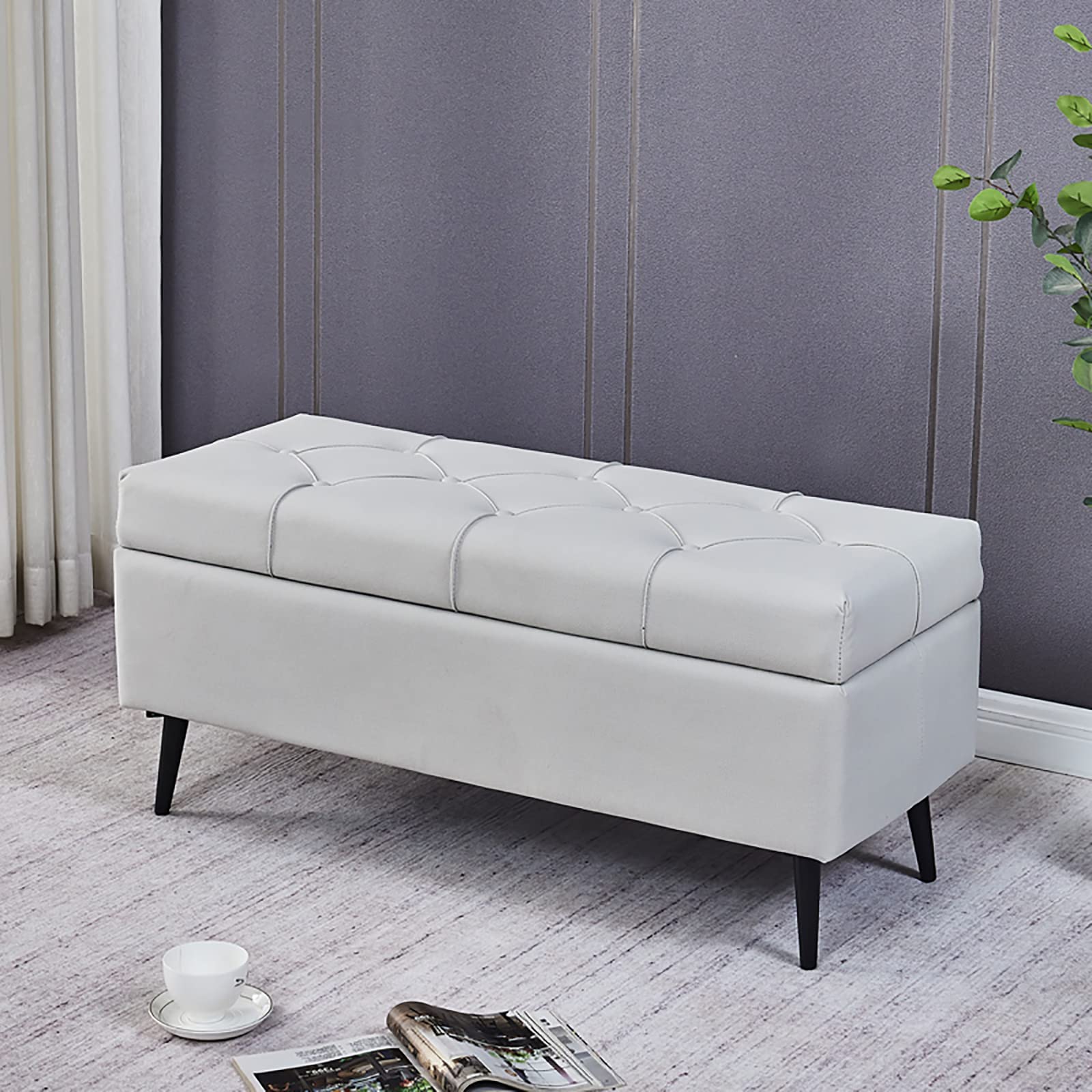 Luxury Tufted Fabric Storage Ottoman Bench with Upholstered Seat - Multifunctional Shoe Storage, Footrest Stool for Living Room, Bedroom & Entryway - Beige (80x40x45cm/31x16x18inch) - Perfect for Small Space Organization & Home Decor