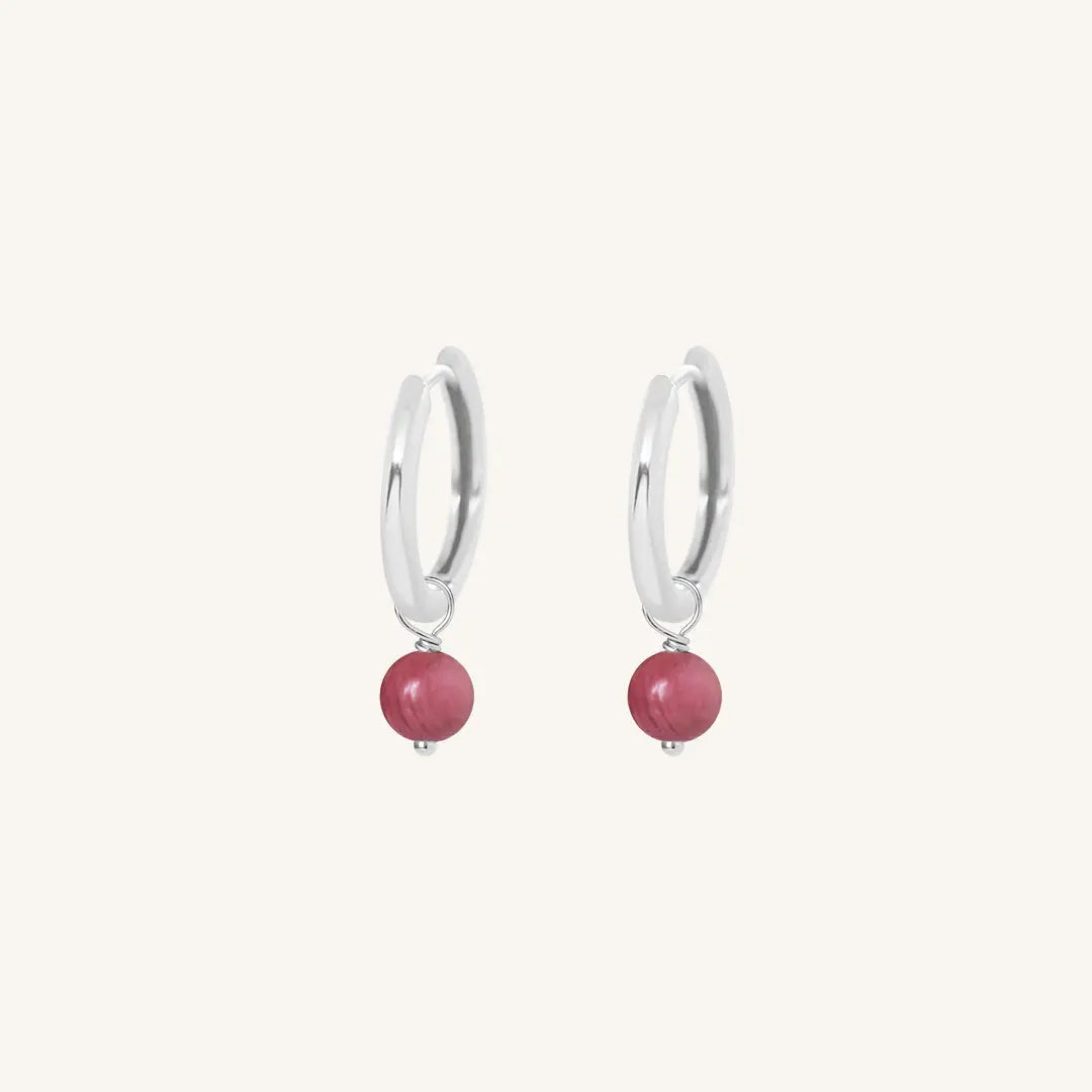 Carter Rhodonite Hoops Earrings - Healing Stone Jewelry for Women, Stress Relief & Emotional Balance | Perfect for Meditation, Yoga & Spiritual Healing