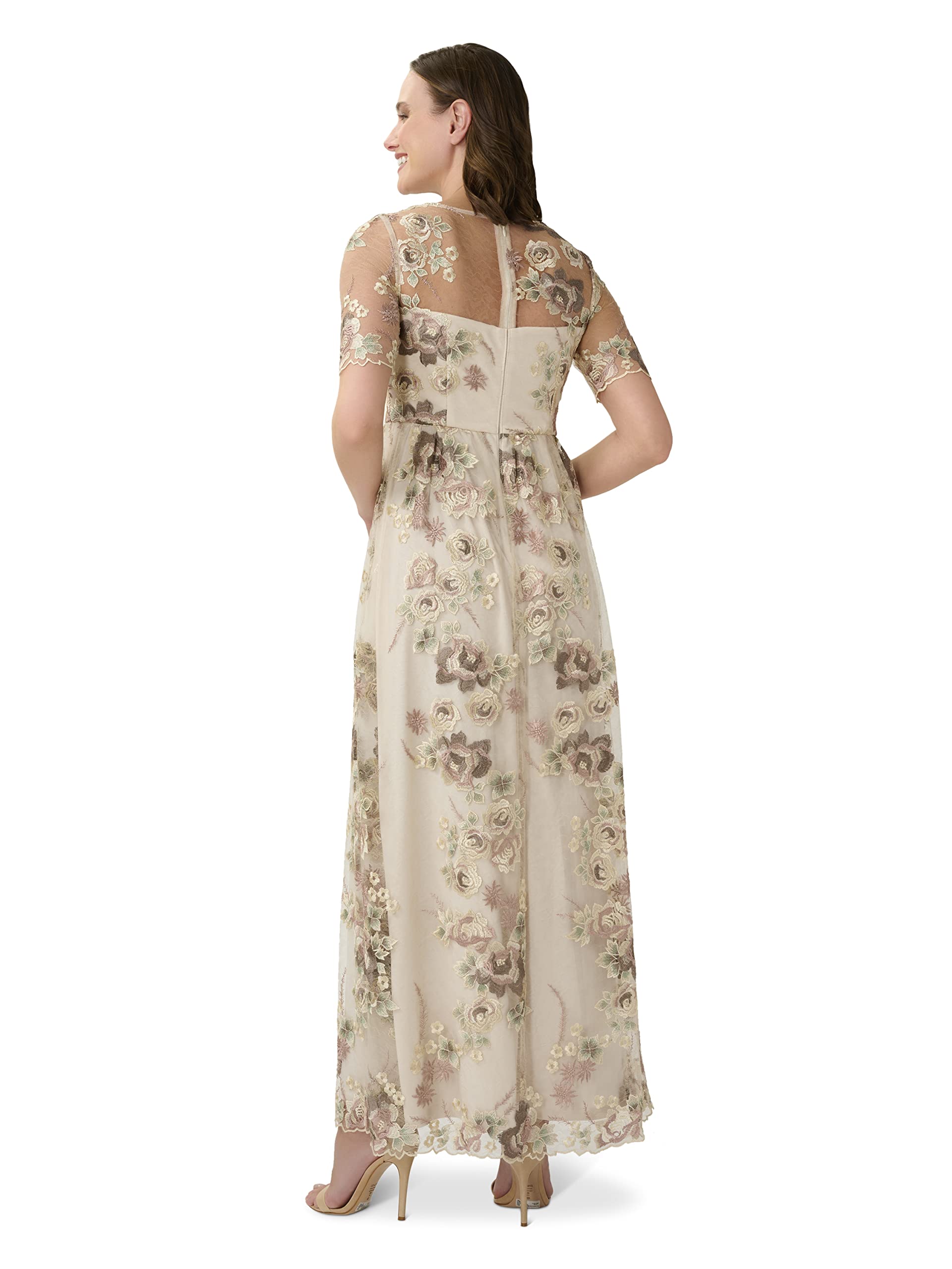 Adrianna Papell Women's Elegant Long Embroidered Evening Gown - Perfect for Weddings, Galas & Formal Occasions