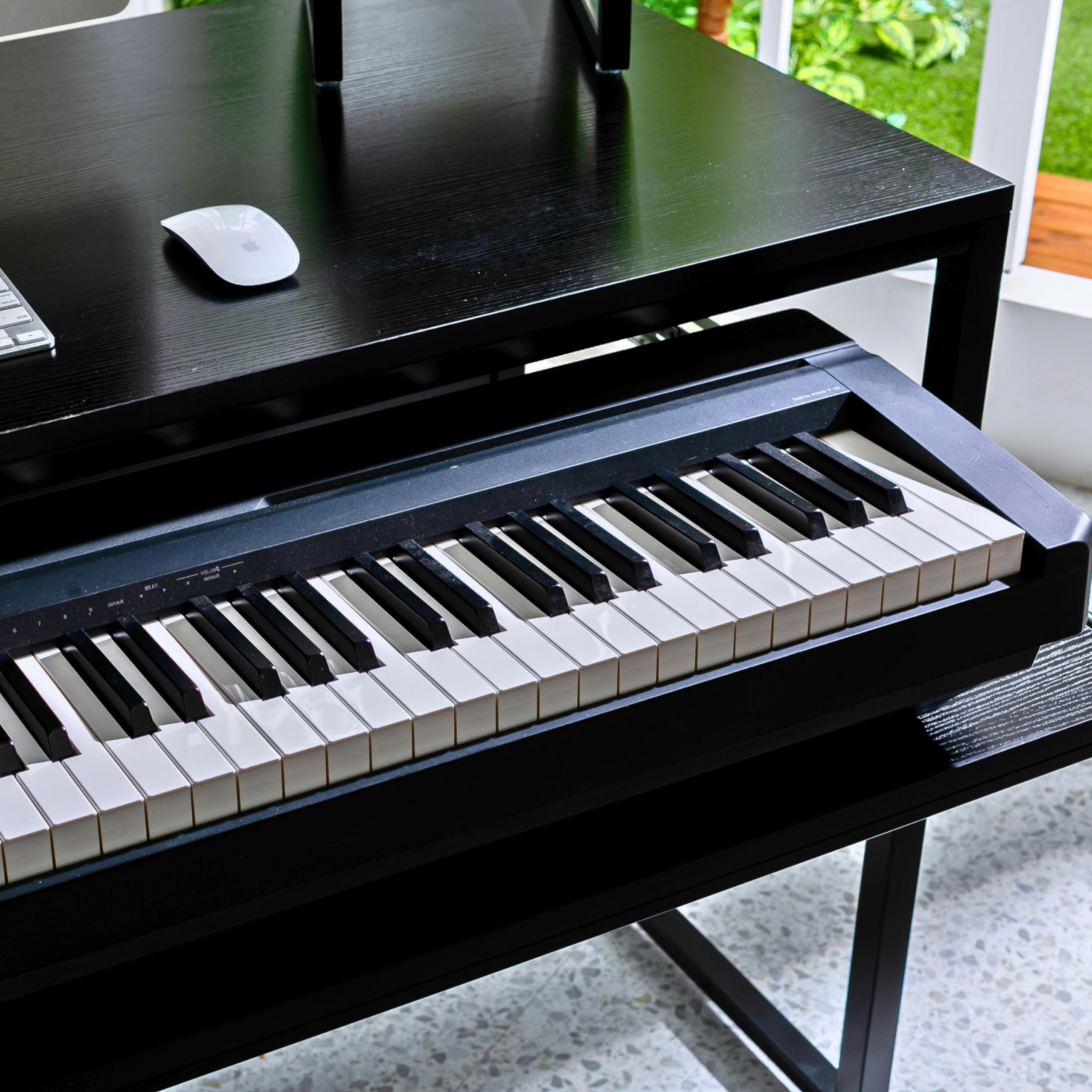 Professional Music Studio Desk with Keyboard Tray - Fits 88 & 61 Key Digital Pianos - Heavy Duty Producer Workstation (Black) | Home Recording Studio Setup, Music Production & Piano Practice Furniture