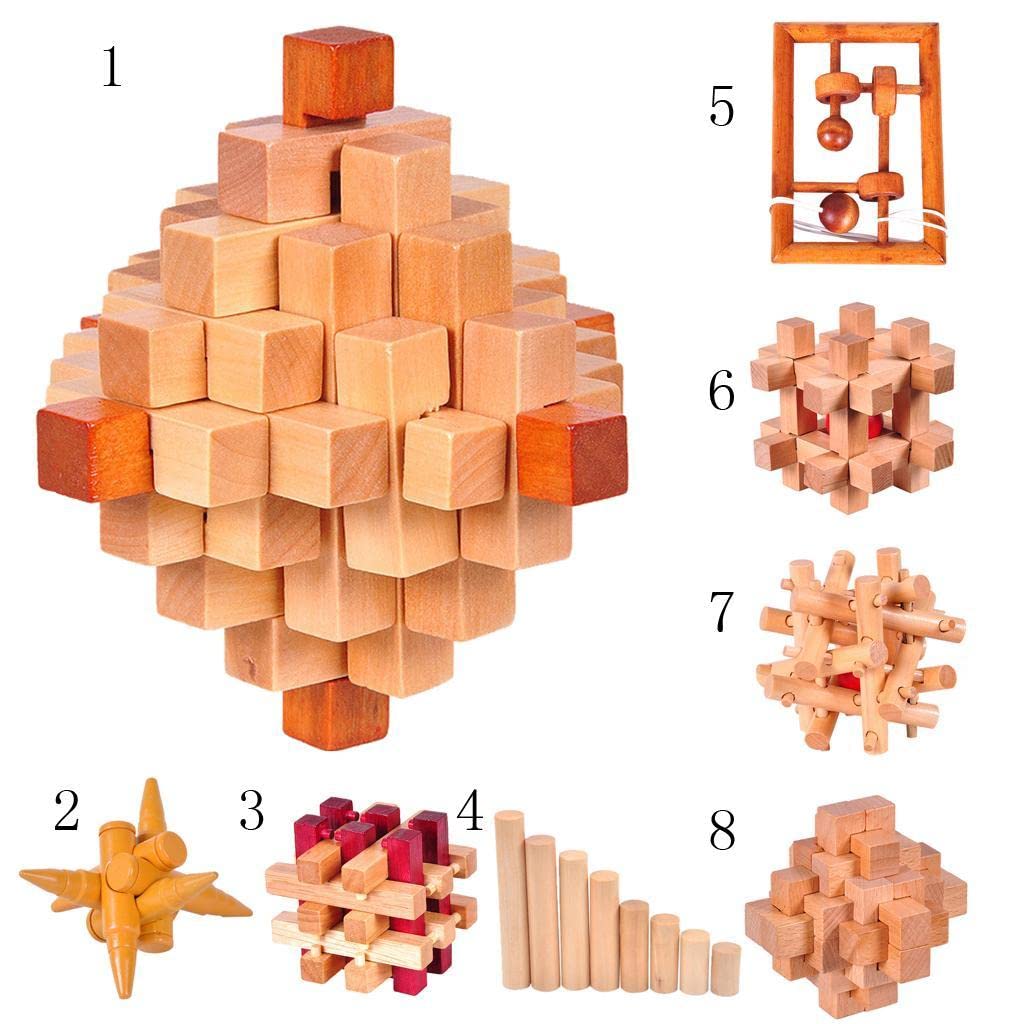 UJEAVETTE 3D Wooden Brain Teaser Puzzle - Intellectual Logic Game (10x10cm) | Kong Ming Lock Toy for Adults & Kids | Fun STEM Learning & Stress Relief Gift