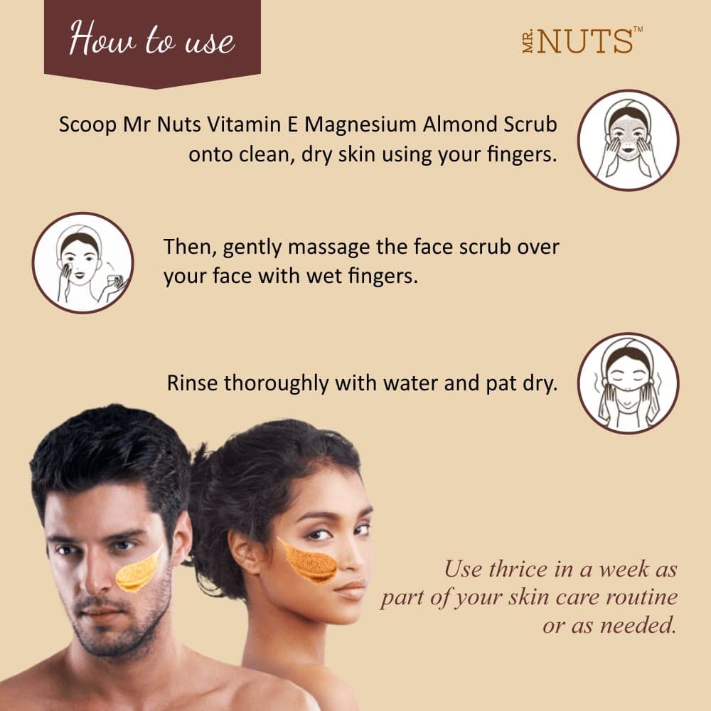 BEAUTYRELAY LONDON Vitamin-E Magnesium Almond Face Scrub - Brightens Complexion, Smooths & Nourishes Skin, Deep Moisturizer - Skin Lightening Exfoliator (180g) - Perfect for Daily Skincare Routine & Glowing Skin
