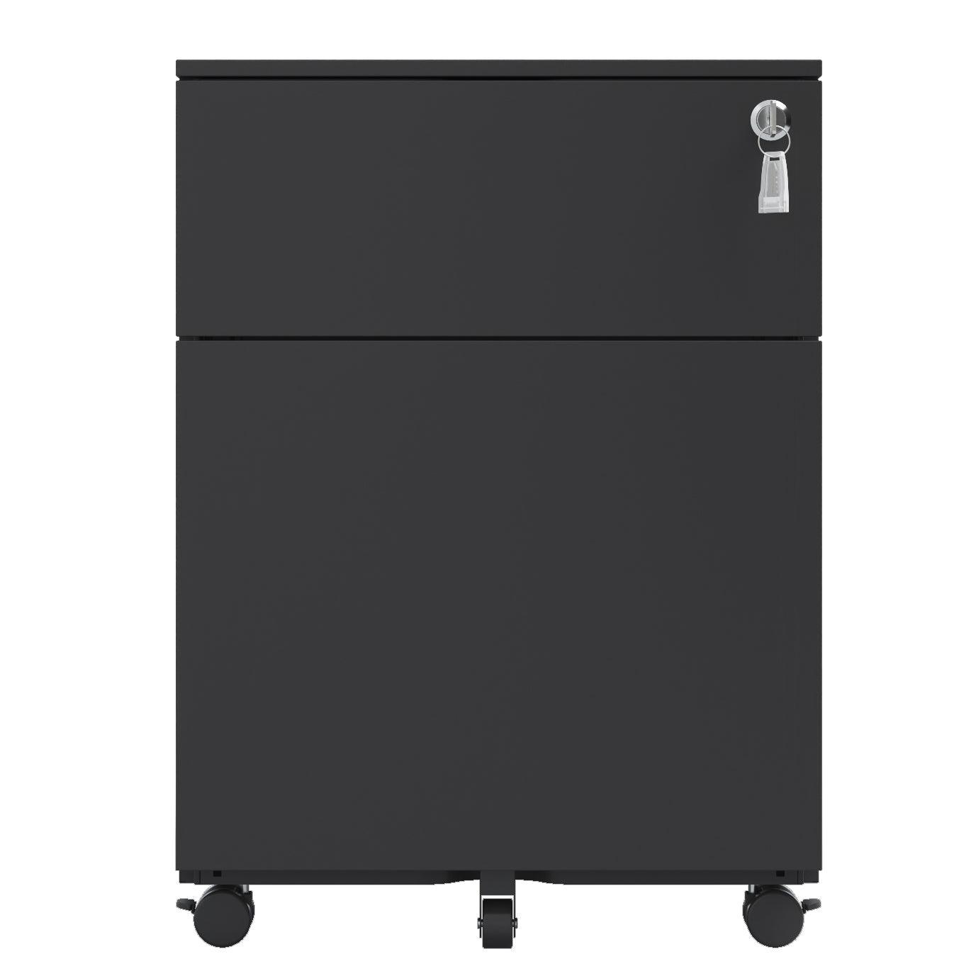 2-Drawer Mobile File Cabinet with Lock - Steel Storage for Legal/Letter/A4/F4 Documents - Fully Assembled (Wheels Not Included) - Black Home & Office Organizer - Perfect for Workspaces, Classrooms, and Home Offices