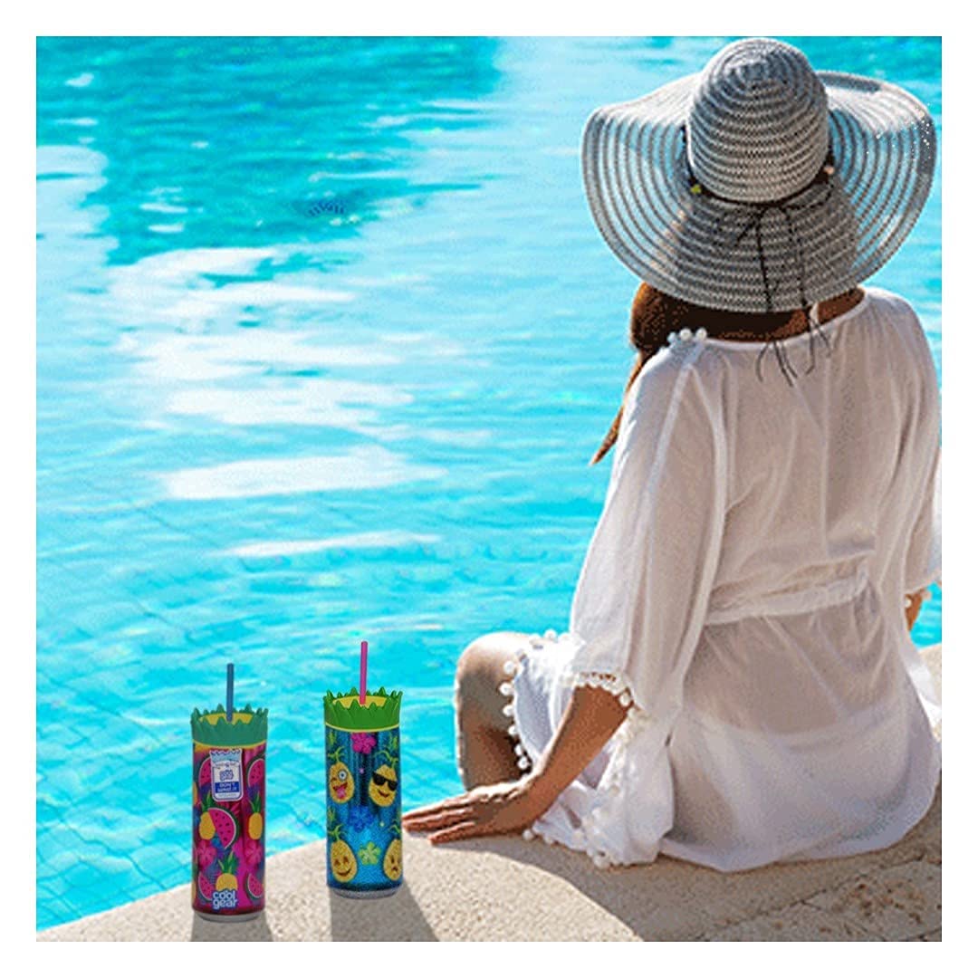 16 oz Insulated Tumbler Cups with Lids & Straws - Reusable Pineapple Design Summer Drinkware for Adults & Kids - Perfect for Pool Parties, Beach Outings & Hawaiian Luau Events - Cool Pink Color