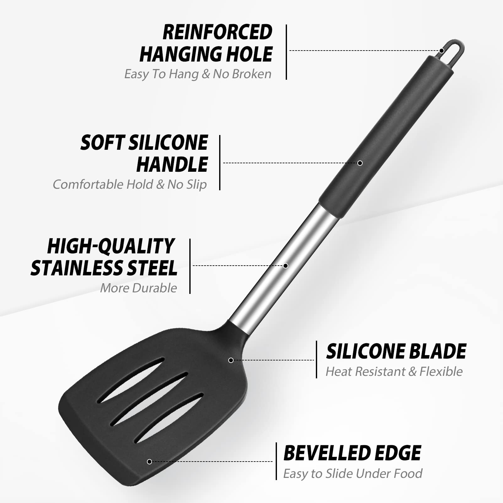 2 Pack Silicone Spatulas Turners - BPA Free Stainless Steel Cooking Utensils Set - Heat Resistant & Non-Stick Kitchen Tools for Flipping Fish, Eggs, Pancakes & Stir-Fry - Perfect for Woks, Pans & Everyday Cooking