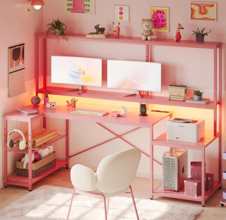 Bestier 71.5 Inch L-Shaped Computer Desk with Built-in Power Outlets & USB Ports - Perfect for Home Office, Gaming Setup, and Small Space Workstations