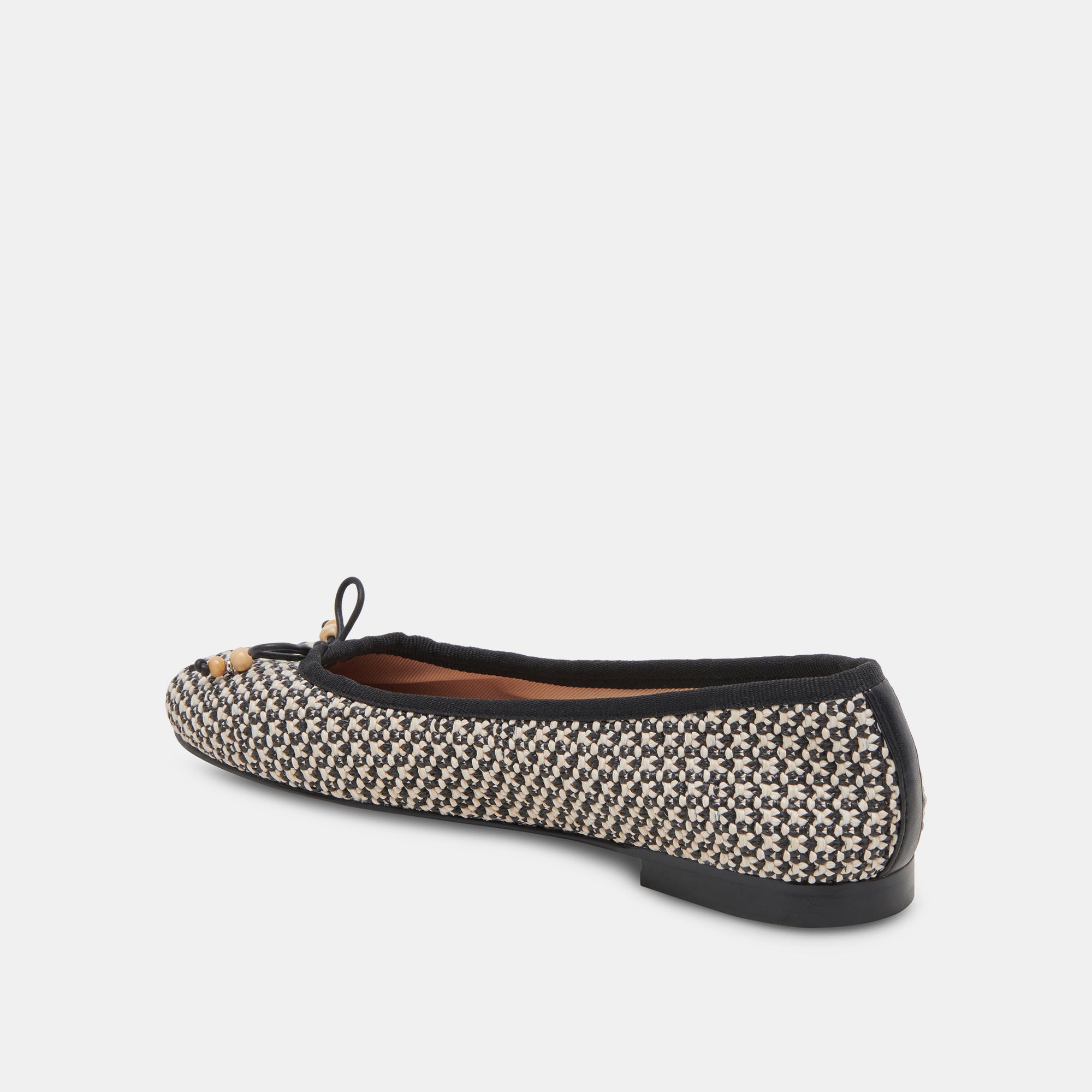 CACY Women's Ballet Flats - Comfortable White & Black Raffia Shoes for Casual Wear, Office, and Summer Outfits