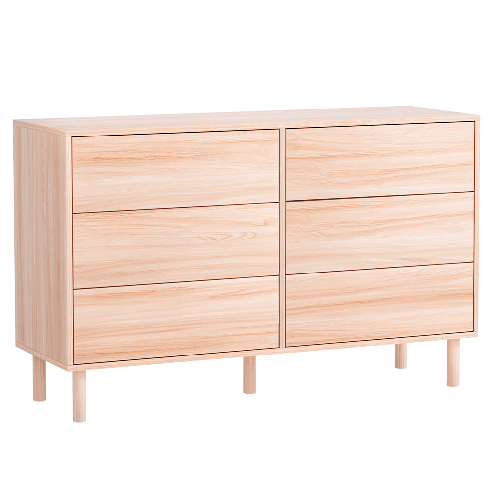 6-Drawer Lowboy Dresser - Solid Pine Wood Storage Cabinet for Bedroom, Living Room, or Office Organization